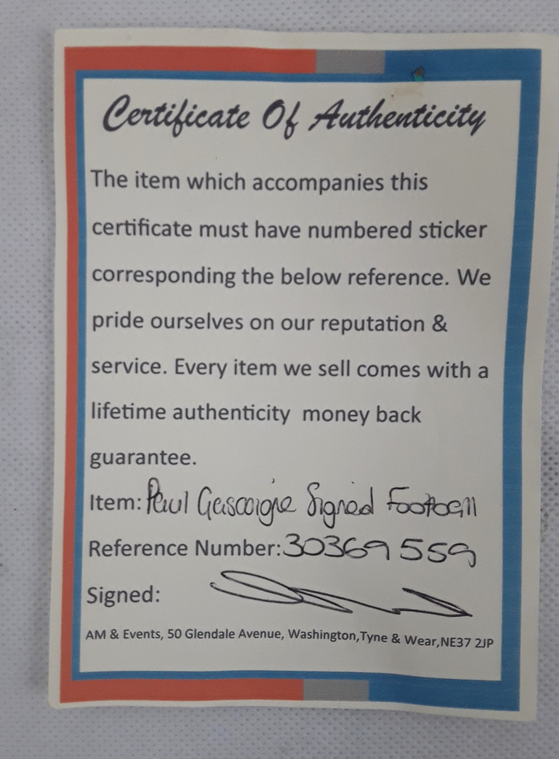 Paul Gascoigne Signed Football With Certificate Of Authenticity - Image 5