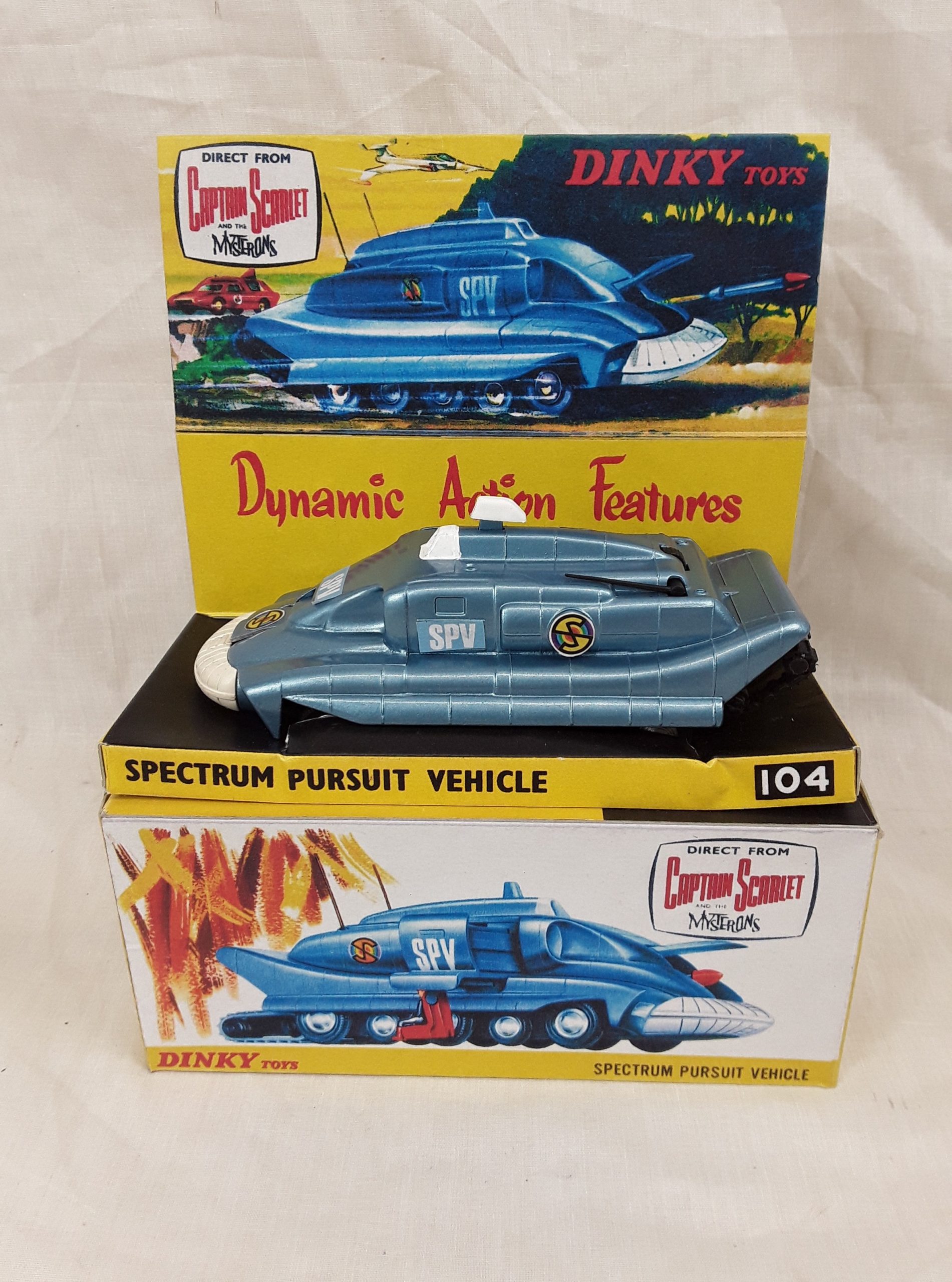 Fully Restored Captain Scarlet Dinky 104 SPV Spectrum Pursuit Vehicle In Reproduction Box
