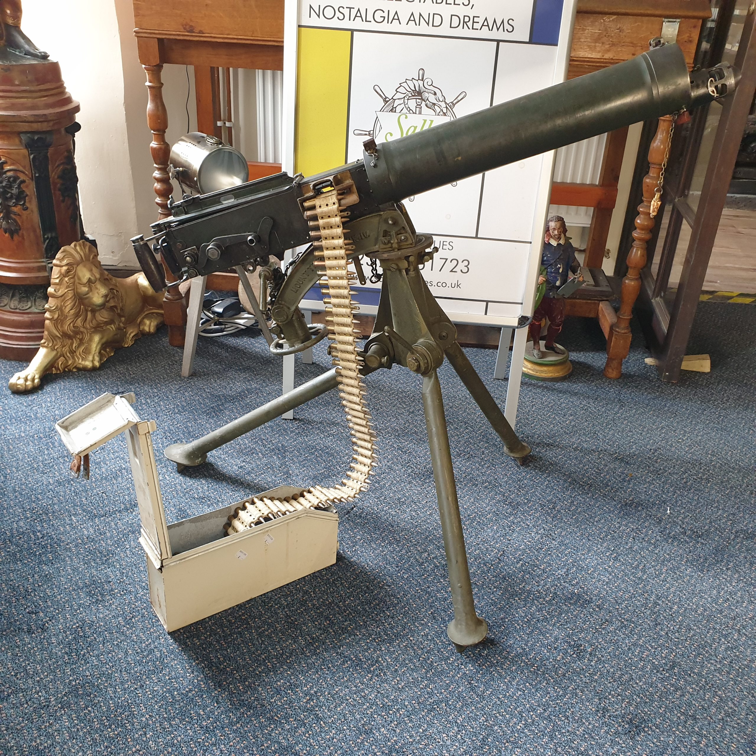 WW2 Era Vickers .303 Machine gun And 1942 Dated Tripod And Ammo Box And Belt