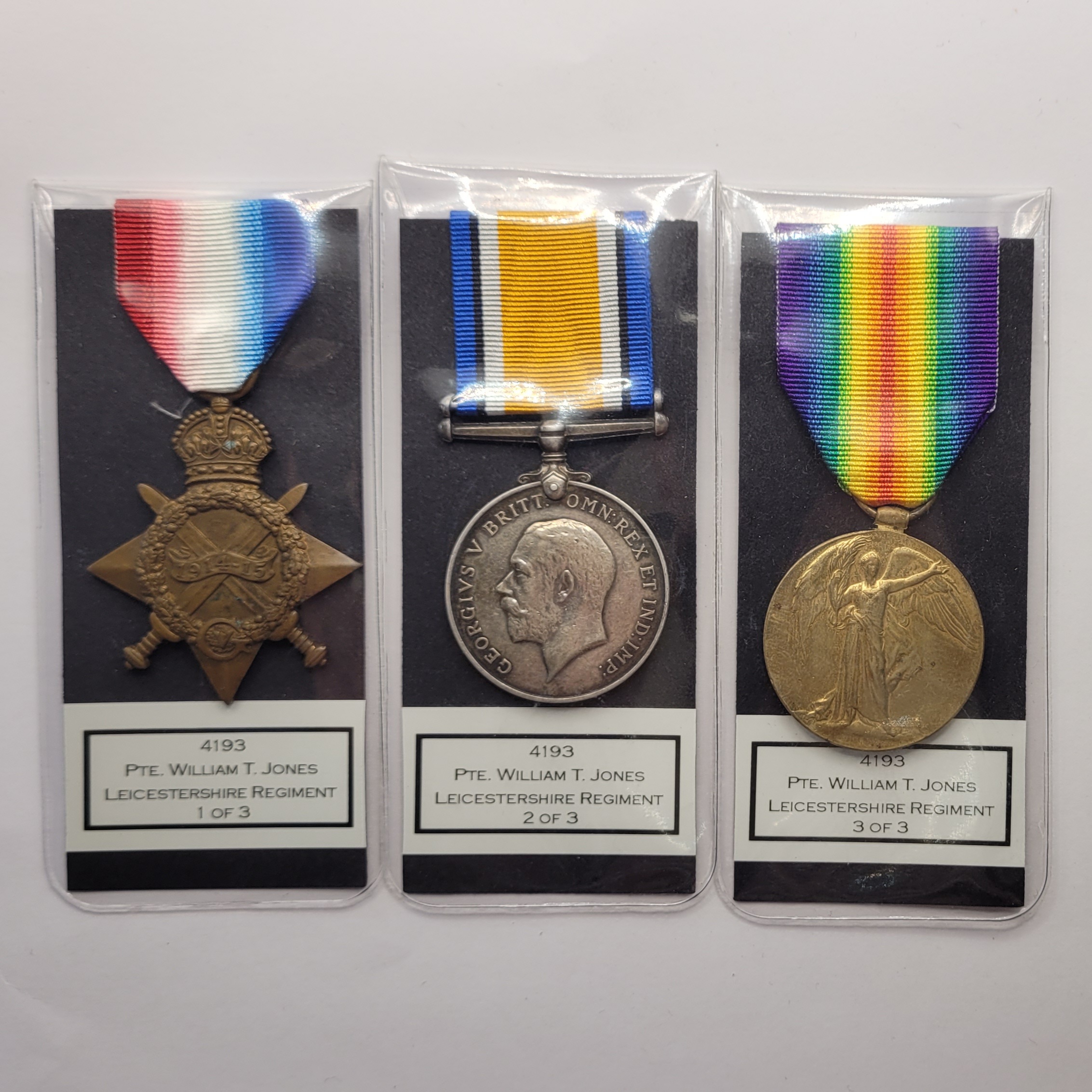 WW1 1914-15 Medal Trio to 4193 Pte William Jones Leicestershire Regiment