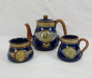 Circa 1905 Royal Doulton Nelson Tea Pot, Milk Jug And Sugar Bowl