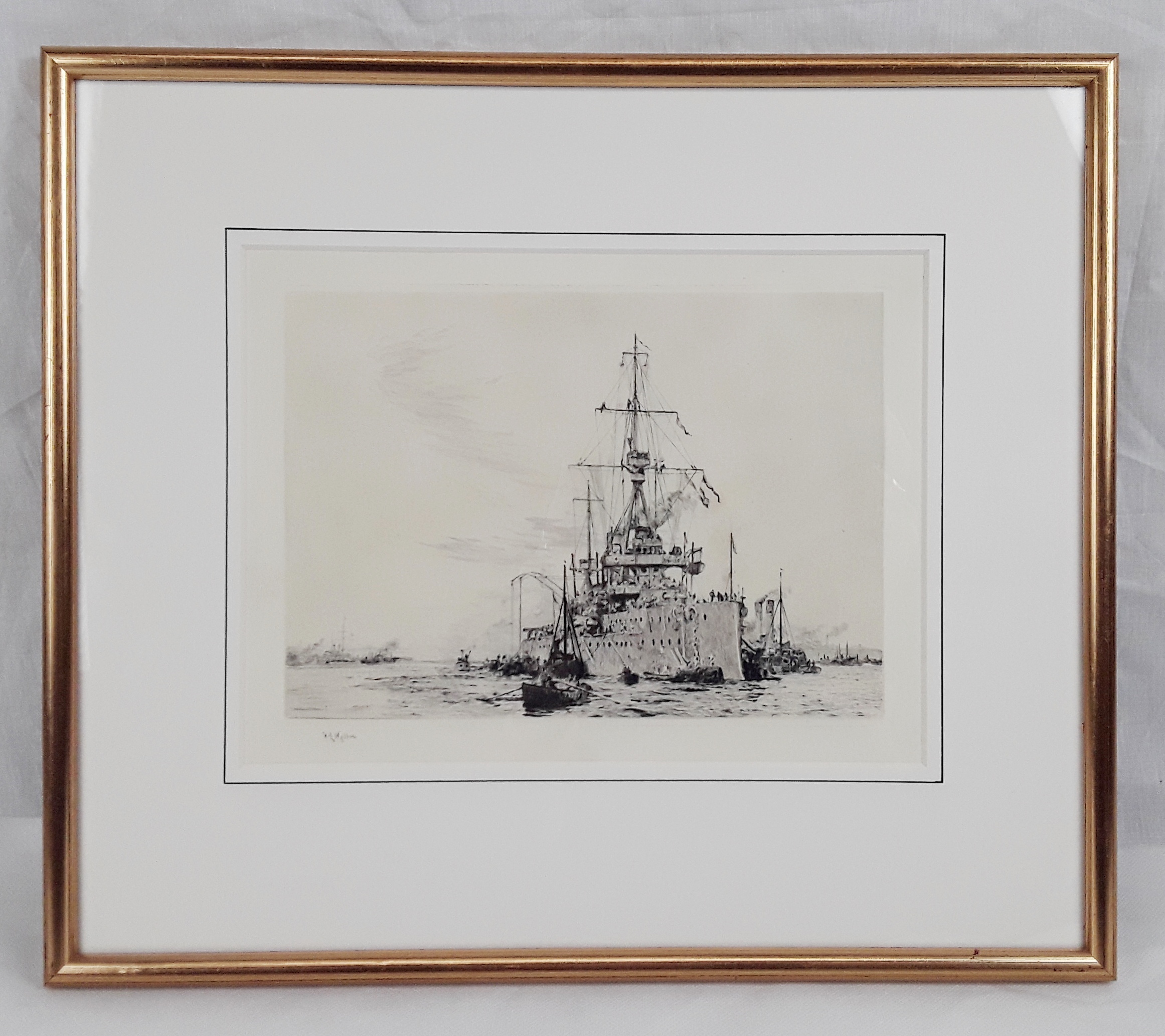 William L. Wyllie Signed Etching of a WW1 Dreadnought
