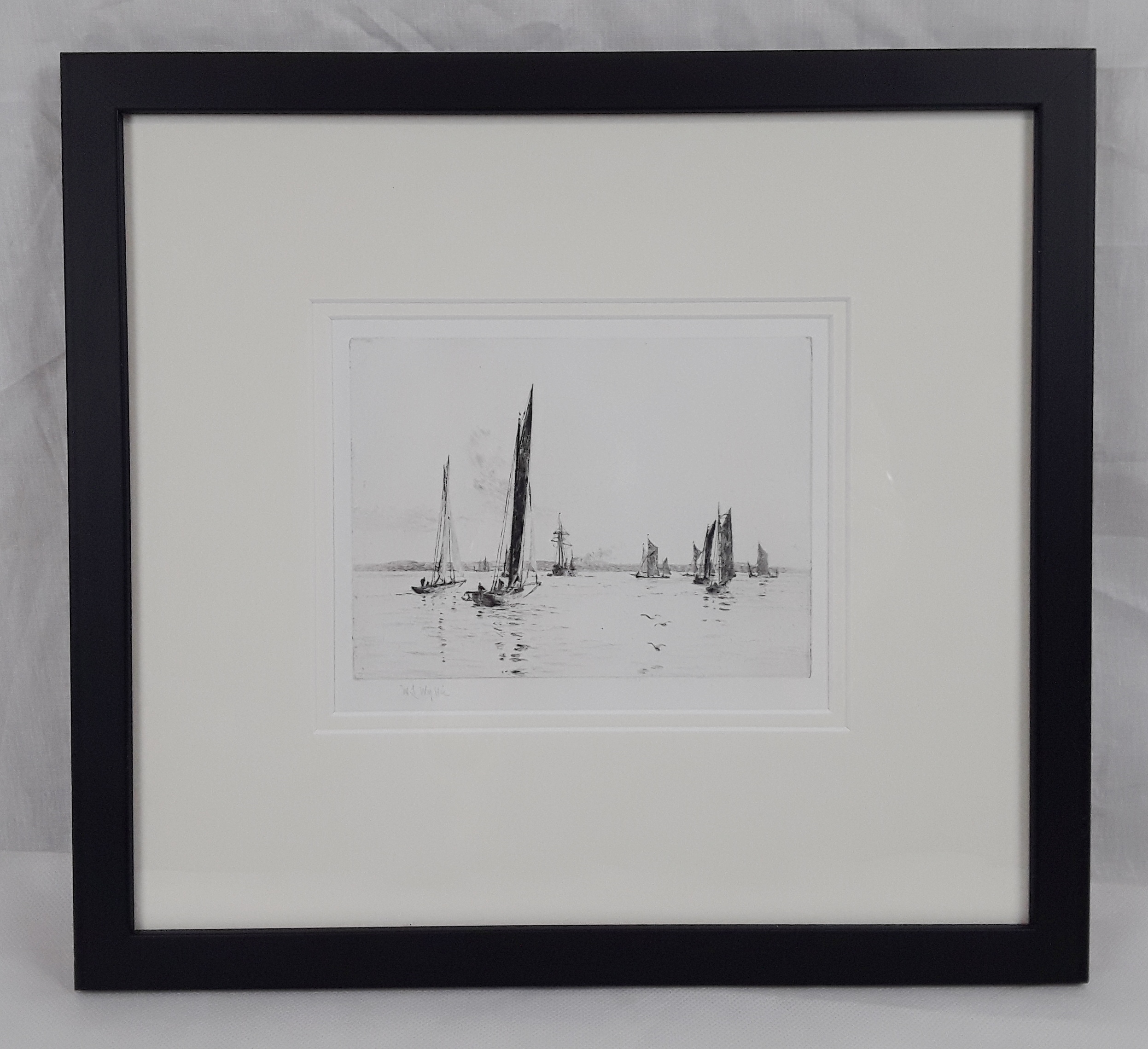 William L. Wyllie Signed Etching of Sailing Boats Off The Coast