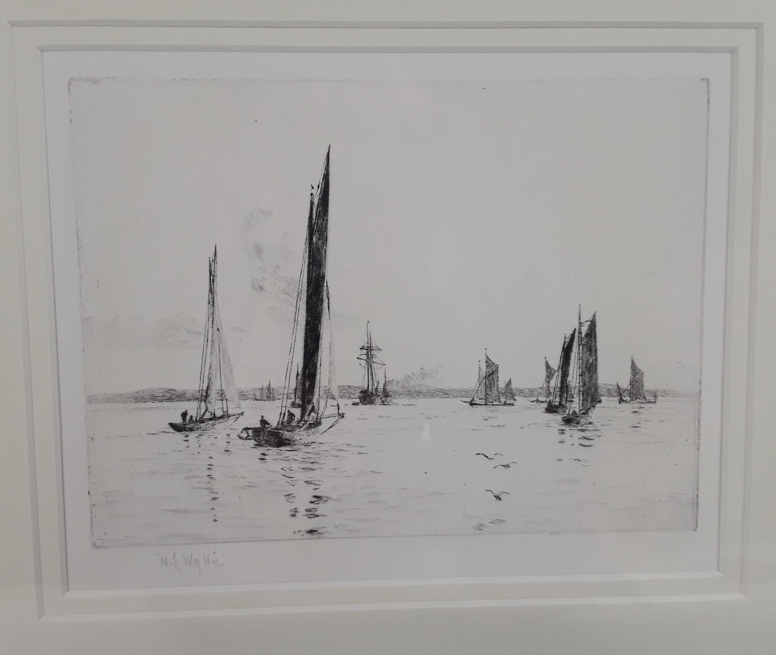 William L. Wyllie Signed Etching of Sailing Boats Off The Coast - Image 2