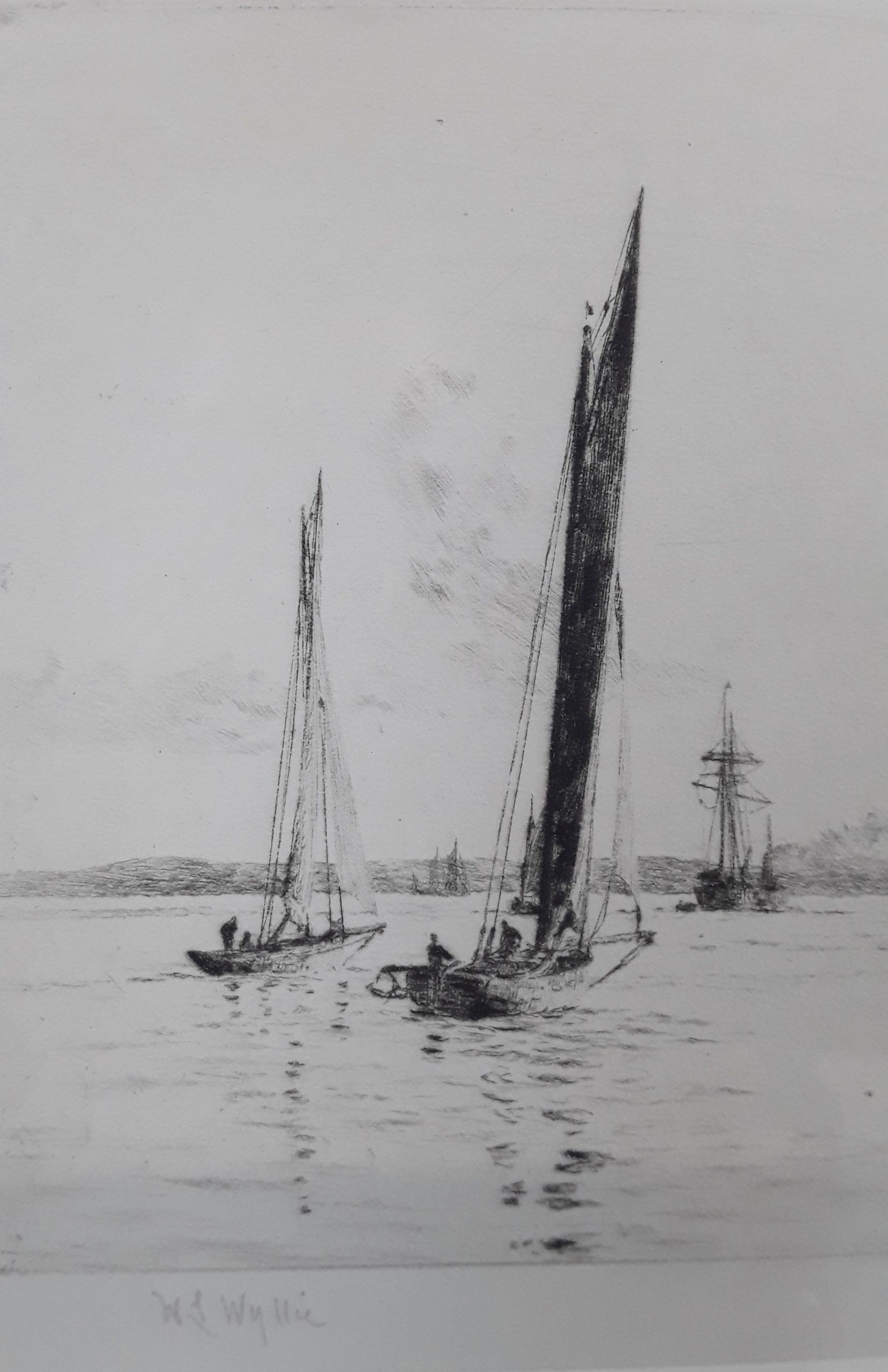 William L. Wyllie Signed Etching of Sailing Boats Off The Coast - Image 3