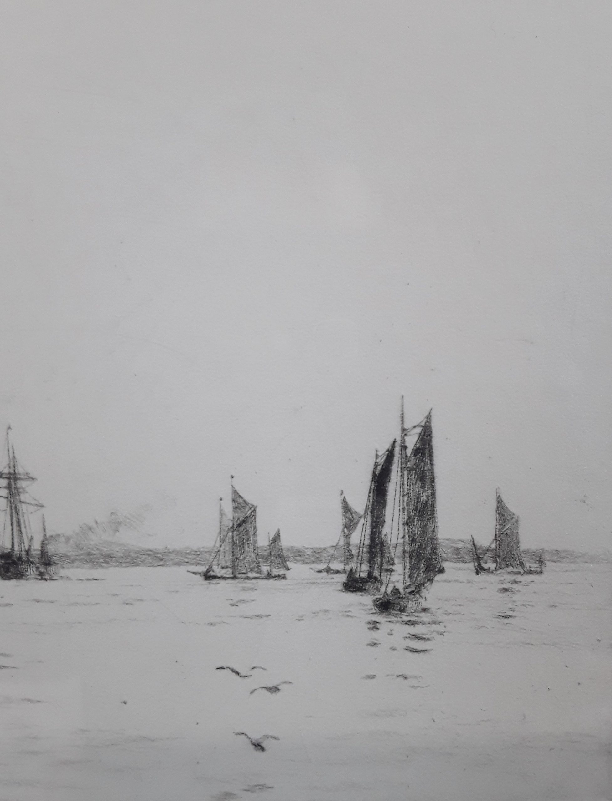 William L. Wyllie Signed Etching of Sailing Boats Off The Coast - Image 4