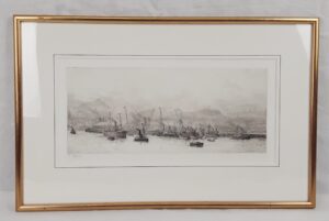 William L. Wyllie Signed Etching of A Dockyard Scene