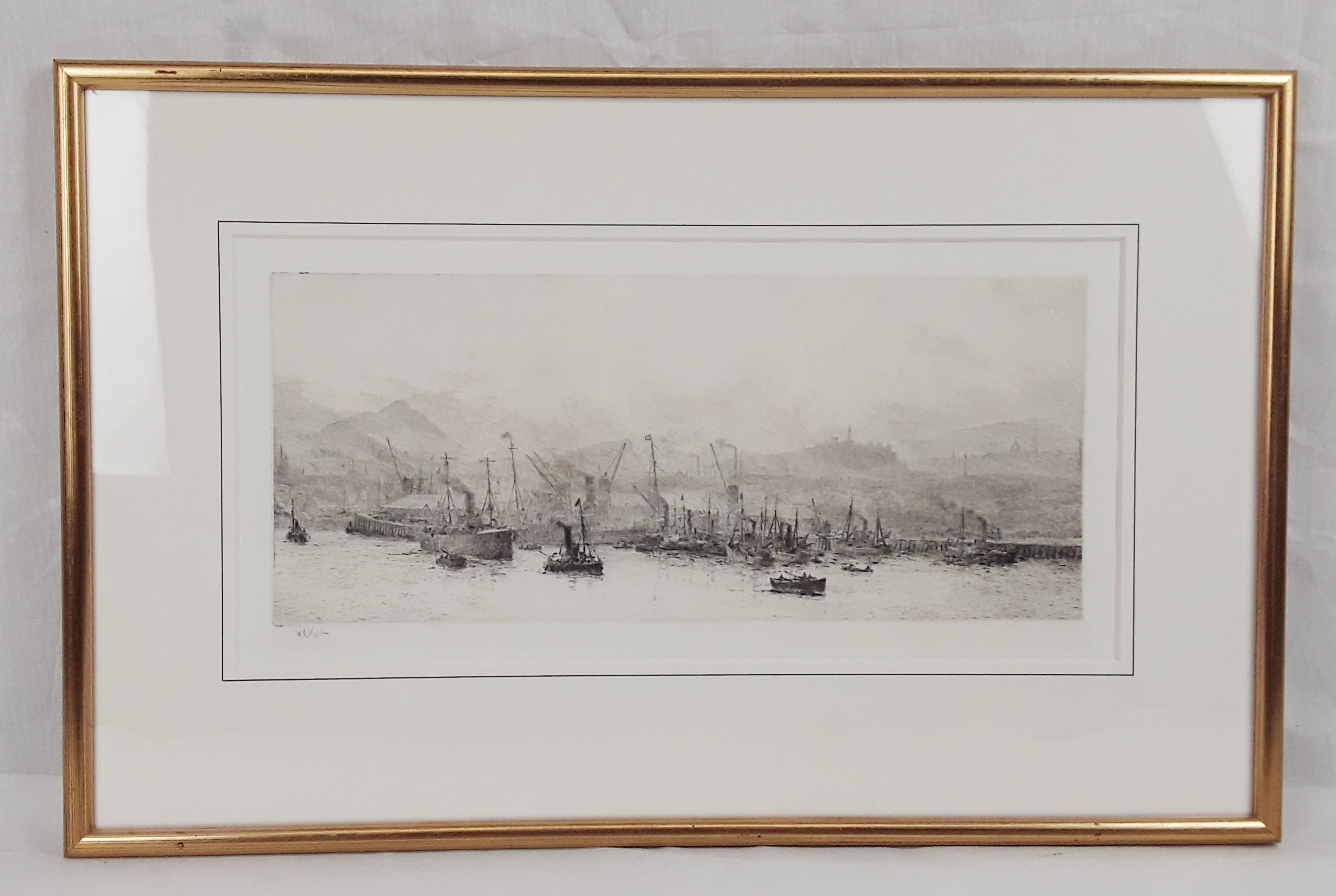 William L. Wyllie Signed Etching of A Dockyard Scene