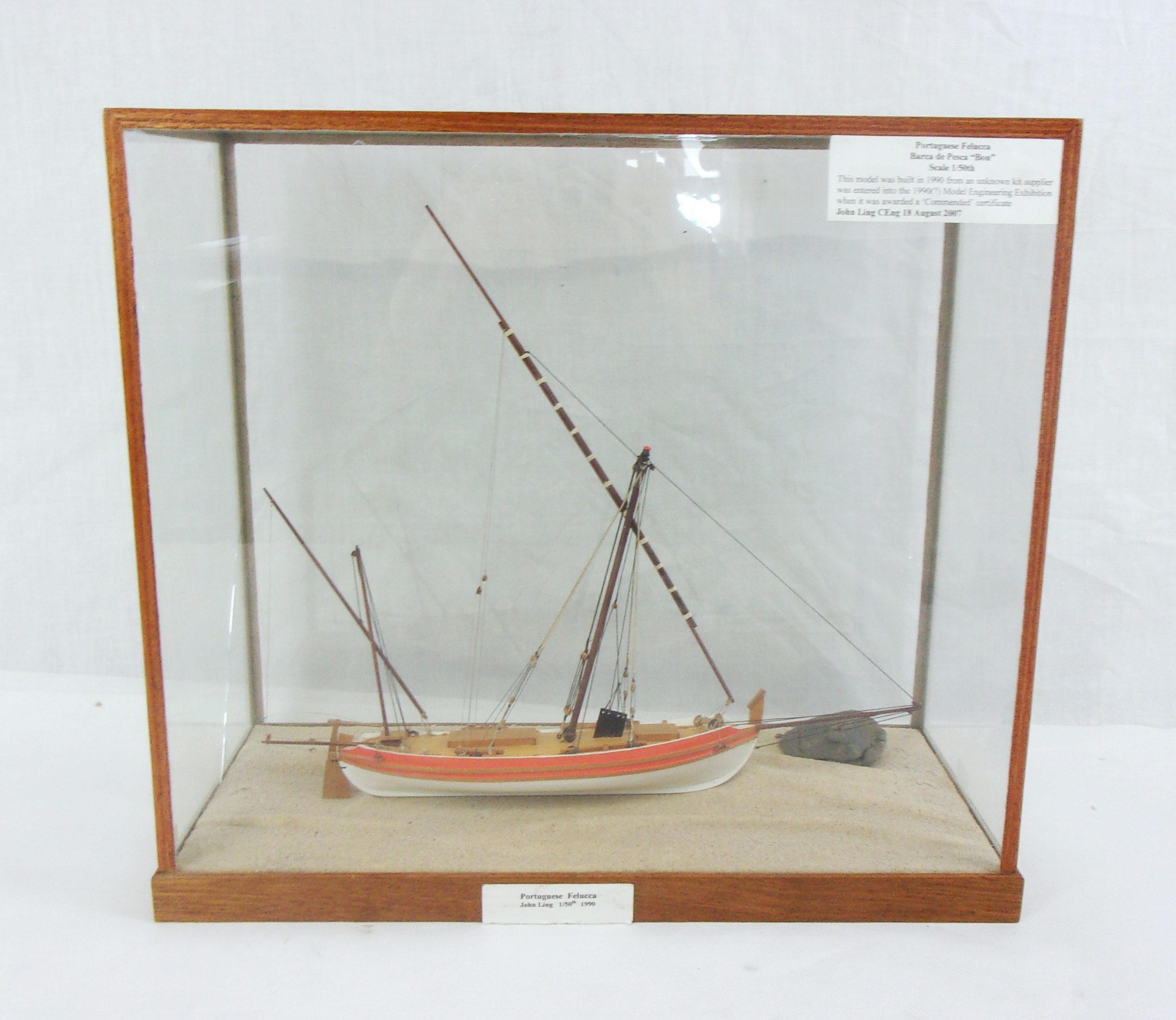 Cased Model Of A Portuguese Felucca In 1/50th Scale