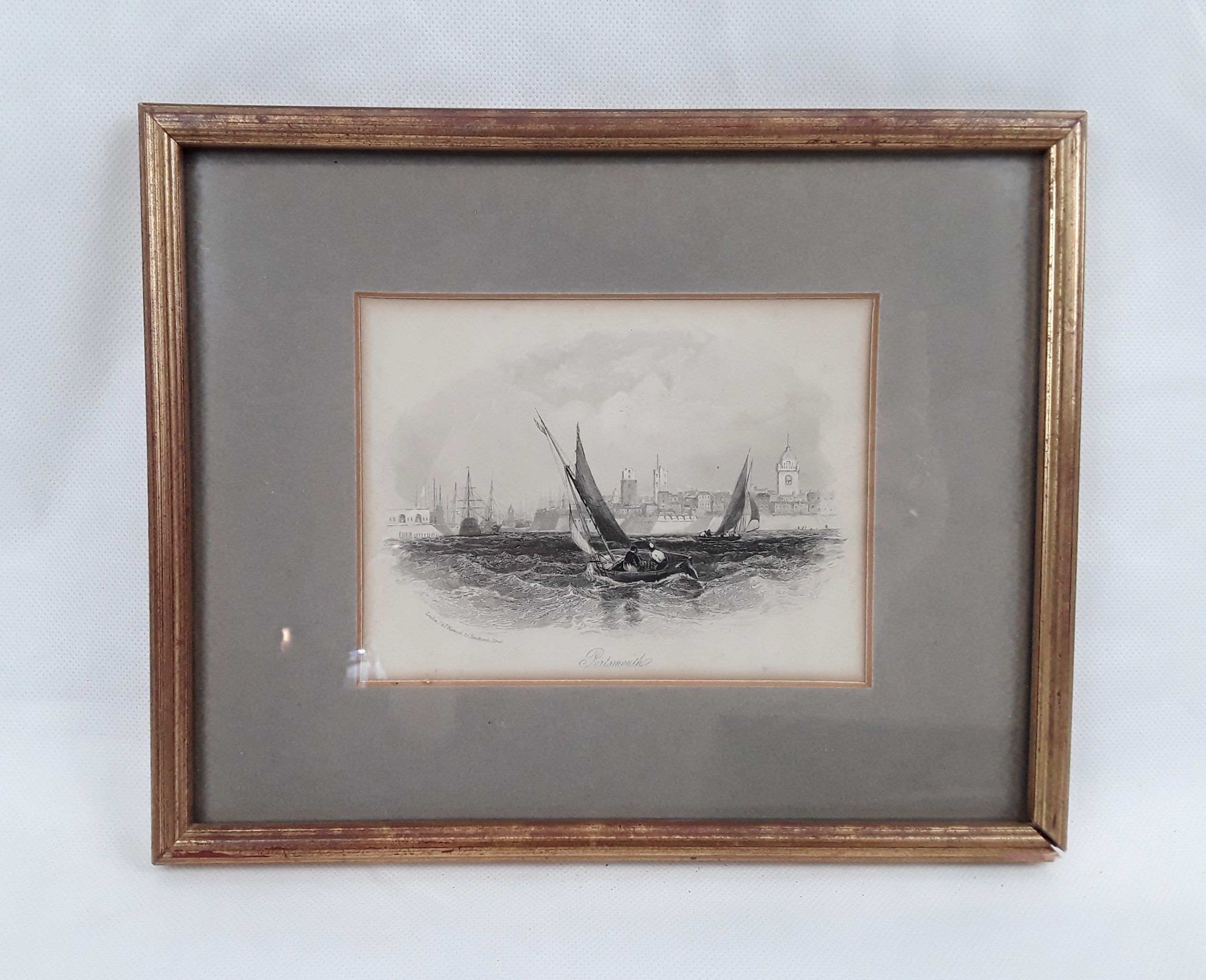 Framed Circa 1843 Print Of The Entrance To Portsmouth Harbour By J And F Harwood