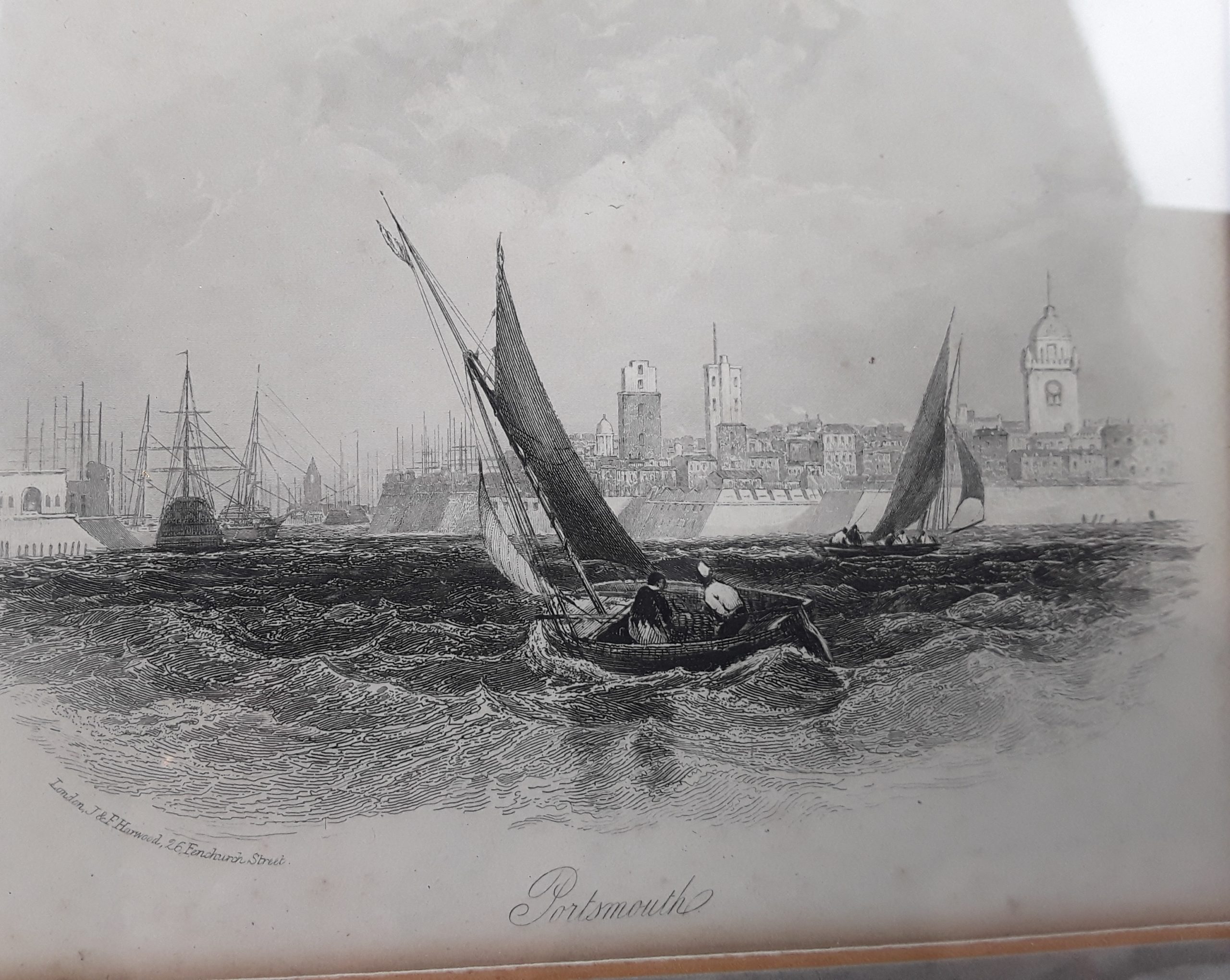 Framed Circa 1843 Print Of The Entrance To Portsmouth Harbour By J And F Harwood - Image 3