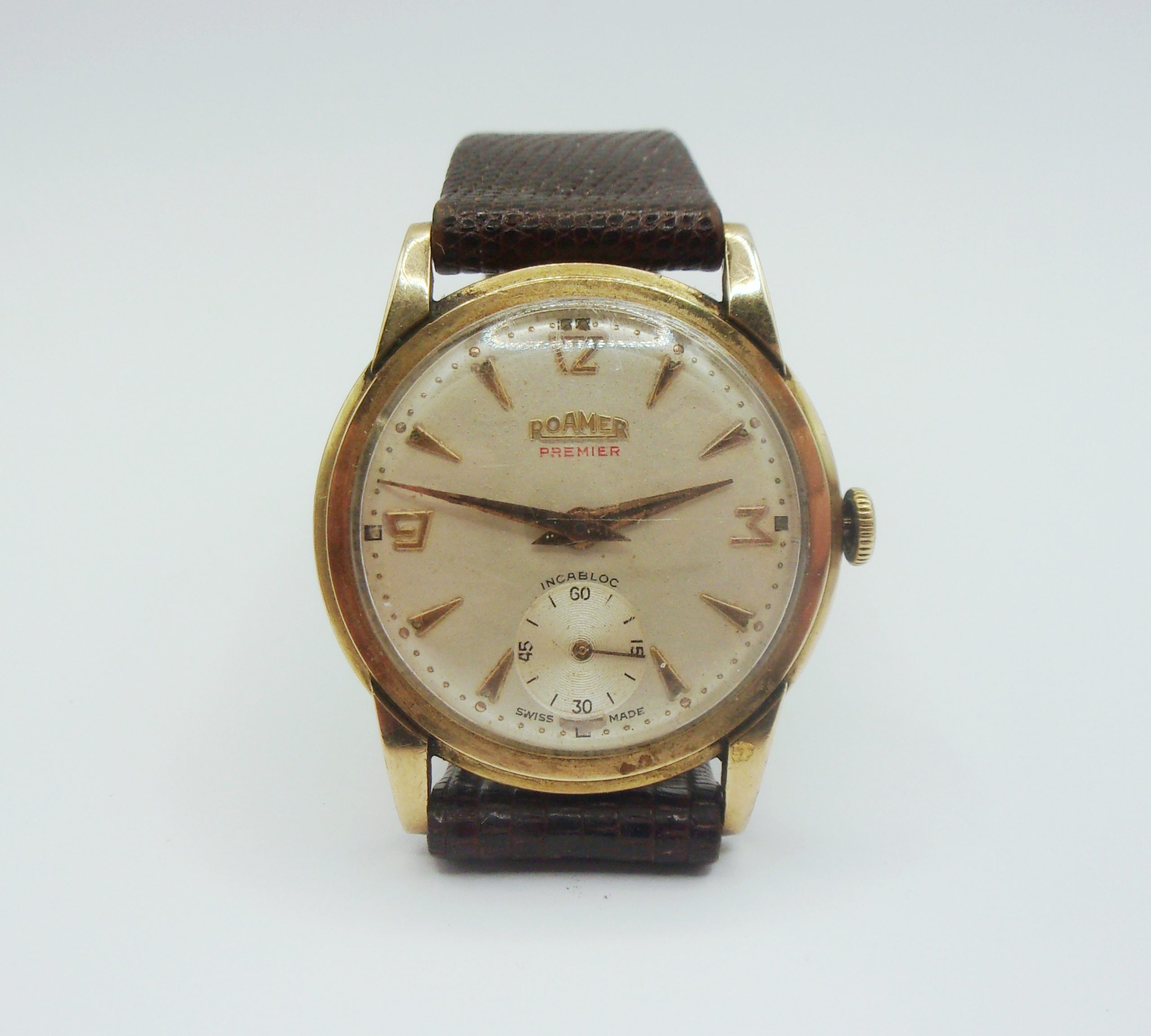 1957 9ct Gold Gents Roamer Premier Wristwatch