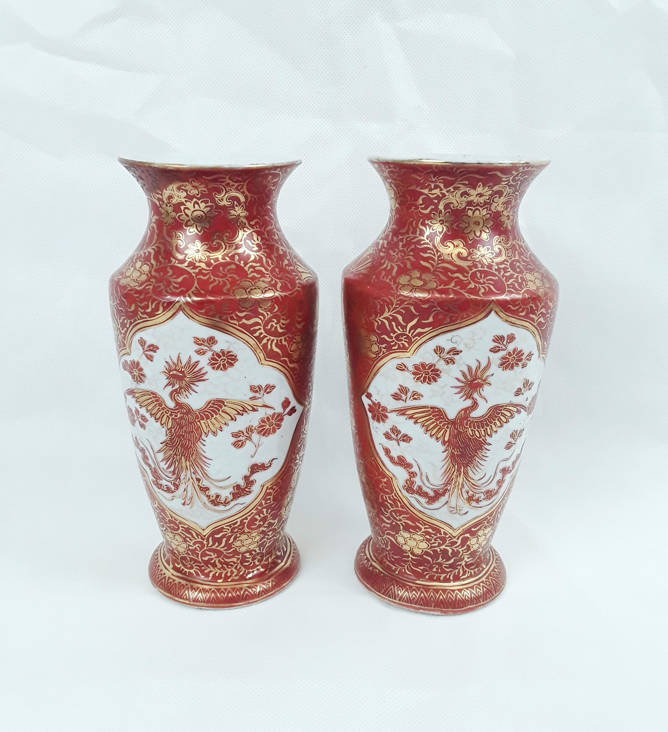 Circa 1880 Pair Of Japanese Phoenix Mirror Vases