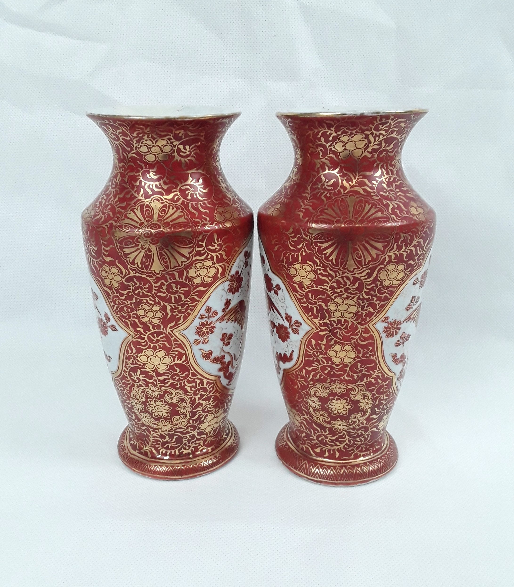 Circa 1880 Pair Of Japanese Phoenix Mirror Vases - Image 2