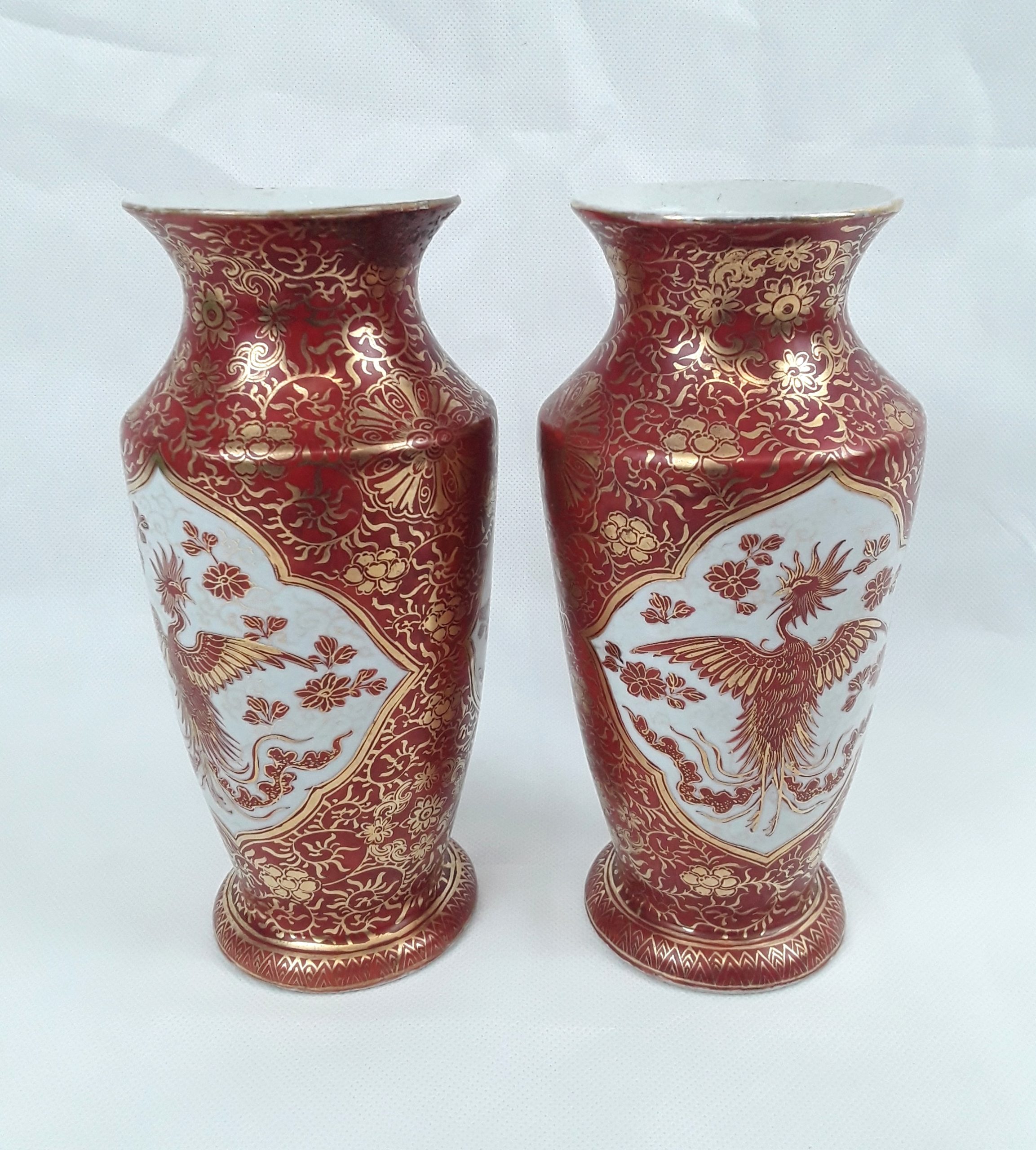 Circa 1880 Pair Of Japanese Phoenix Mirror Vases - Image 3