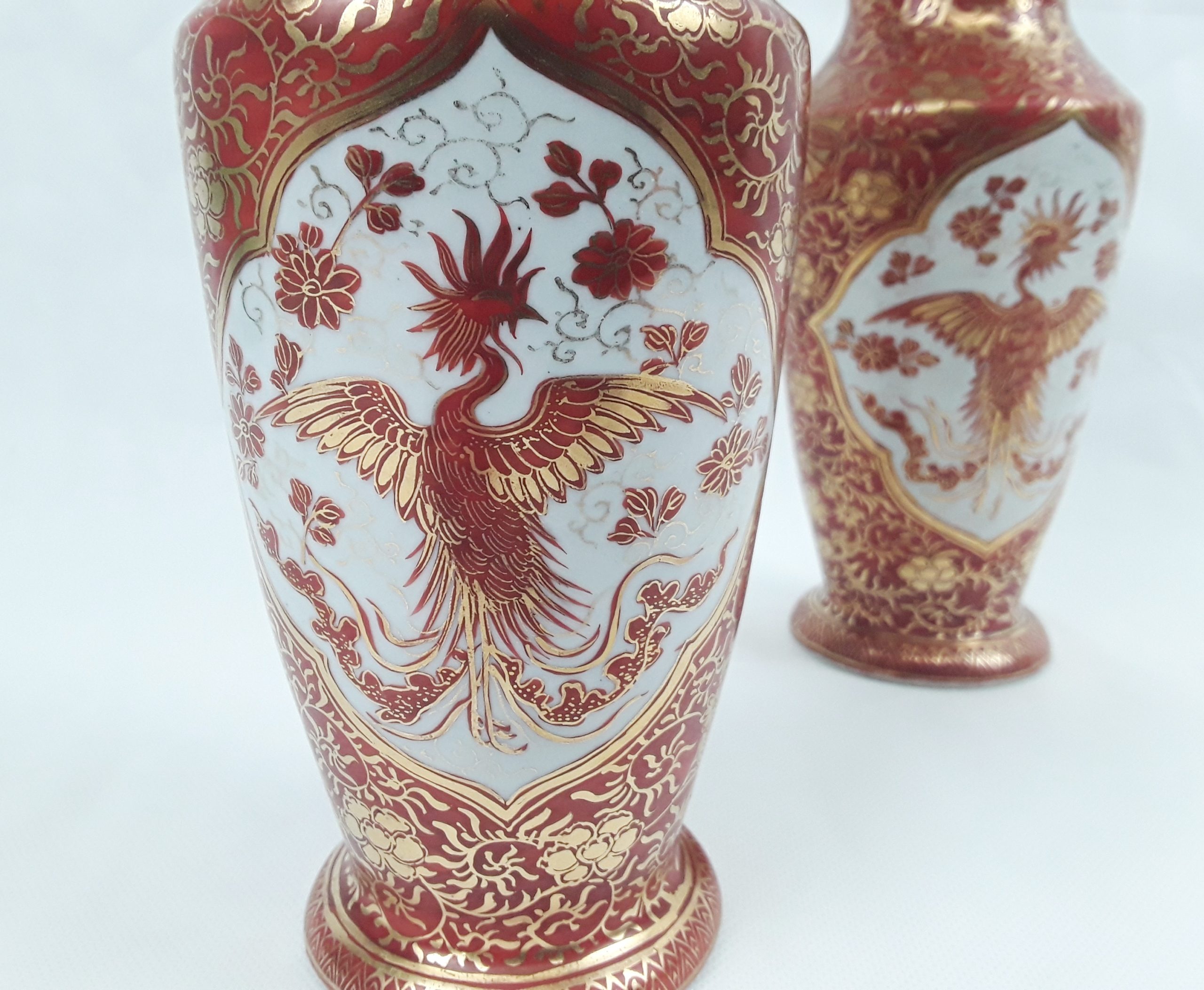 Circa 1880 Pair Of Japanese Phoenix Mirror Vases - Image 4