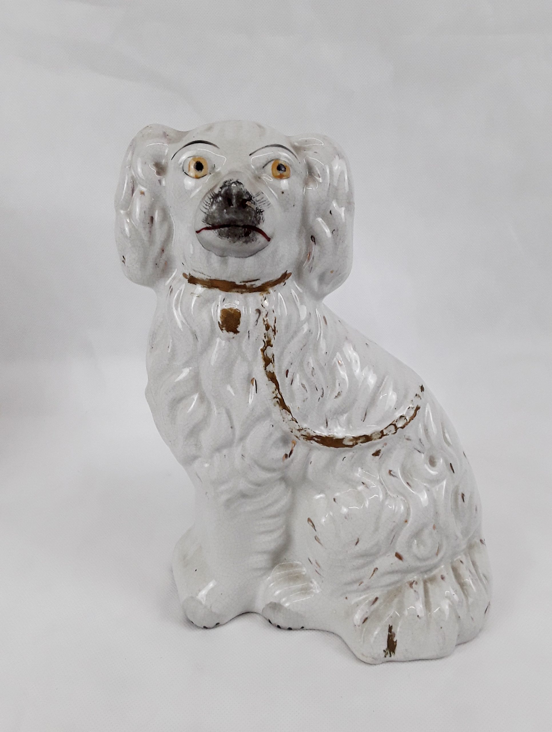 Victorian White & Gilt Staffordshire Fireside Dog