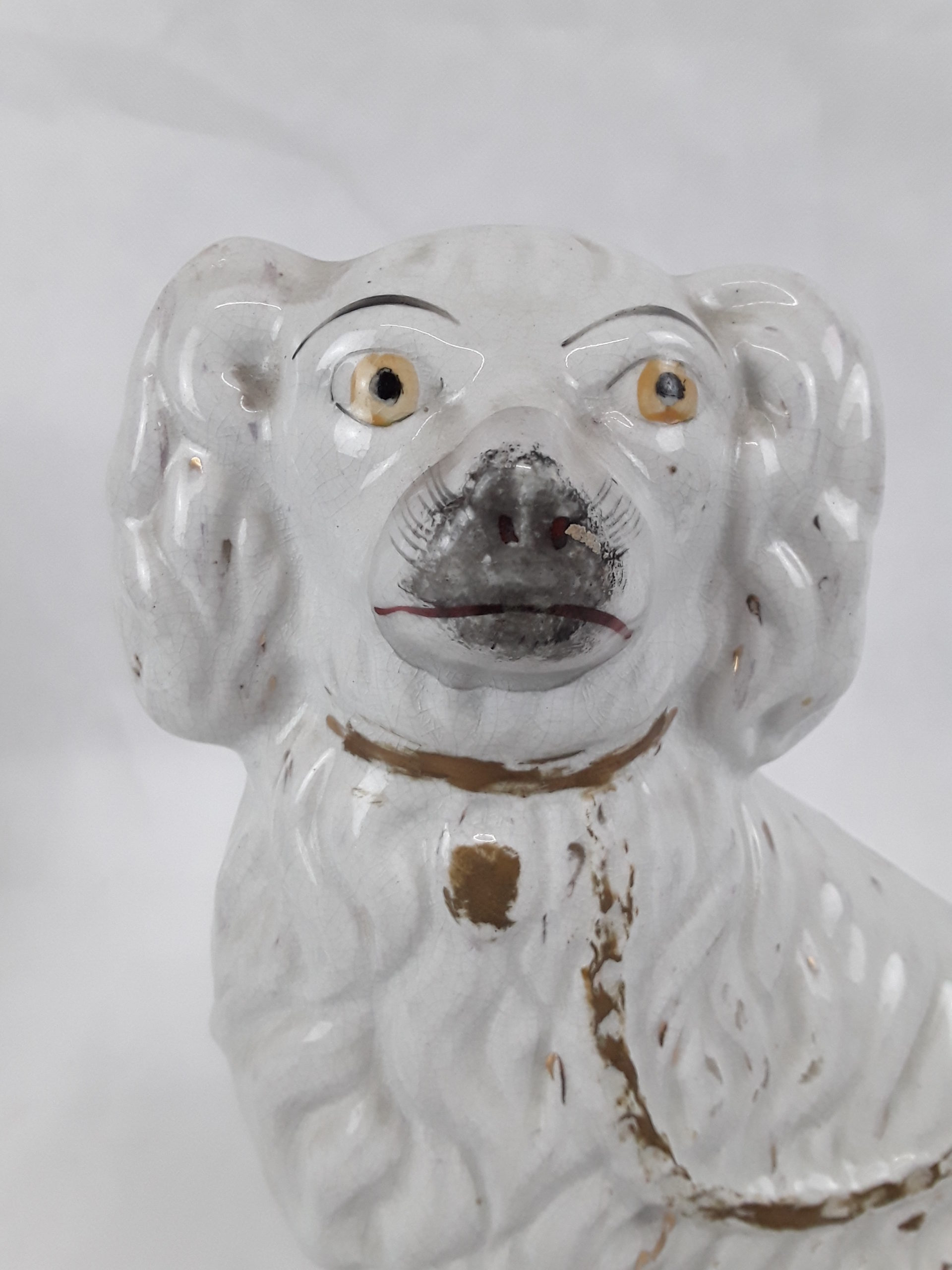 Victorian White & Gilt Staffordshire Fireside Dog - Image 2