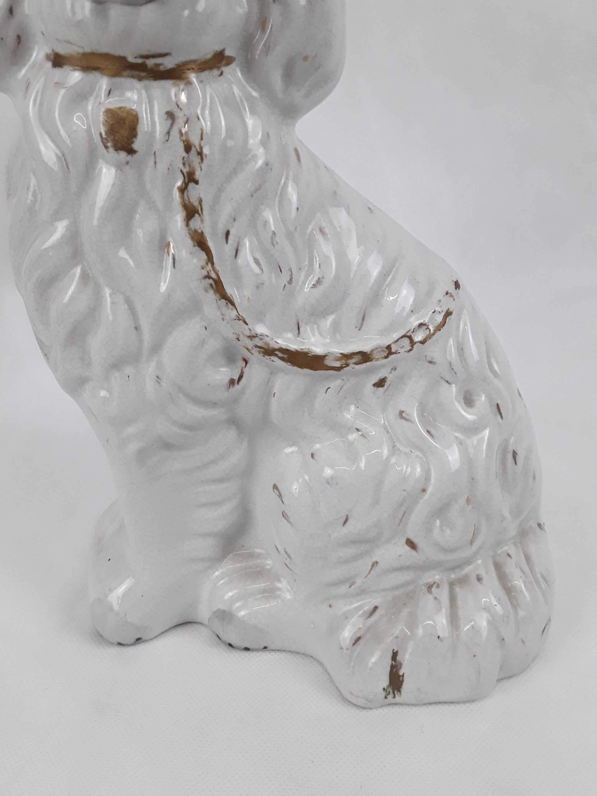 Victorian White & Gilt Staffordshire Fireside Dog - Image 3
