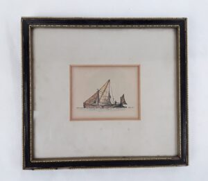 Pen And Wash Miniature Painting Of A Sailing Barge