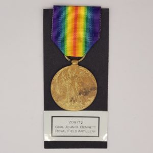 WW1 Victory Medal to 206715 Gunner John H. Bennett of the Royal Field Artillery