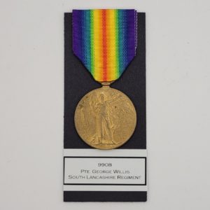 WW1 Victory Medal to 9908 Private George Willis of the South Lancashire Regiment