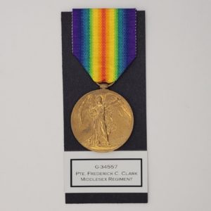 WW1 Victory Medal to G-34557 Private Frederick C. Clark of the Middlesex Regiment