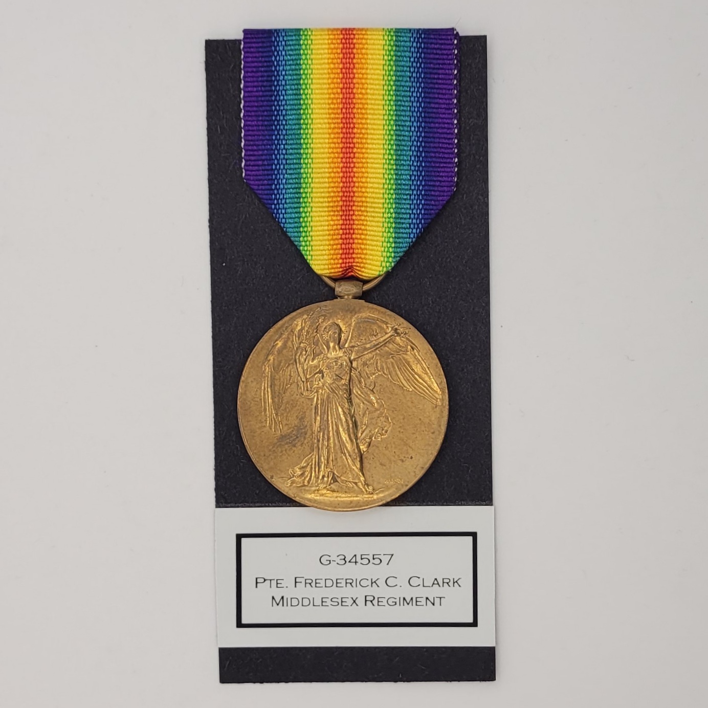 WW1 Victory Medal to G-34557 Private Frederick C. Clark of the Middlesex Regiment
