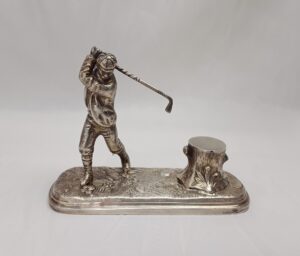 Edwardian Silver Plated Golfer Ink Well