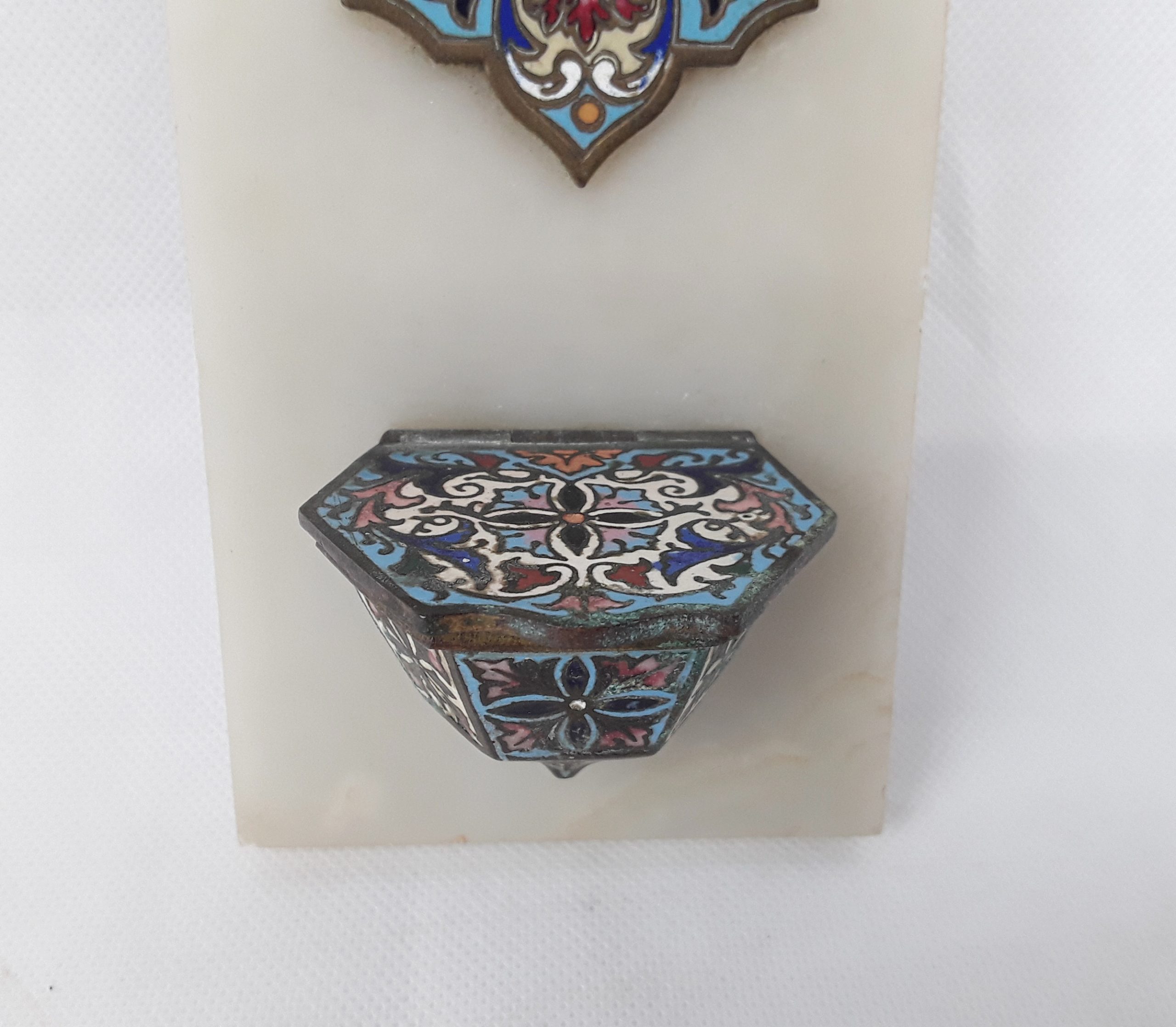 19th Century French Champlevé Enamel & Marble Cross with Font - Image 5