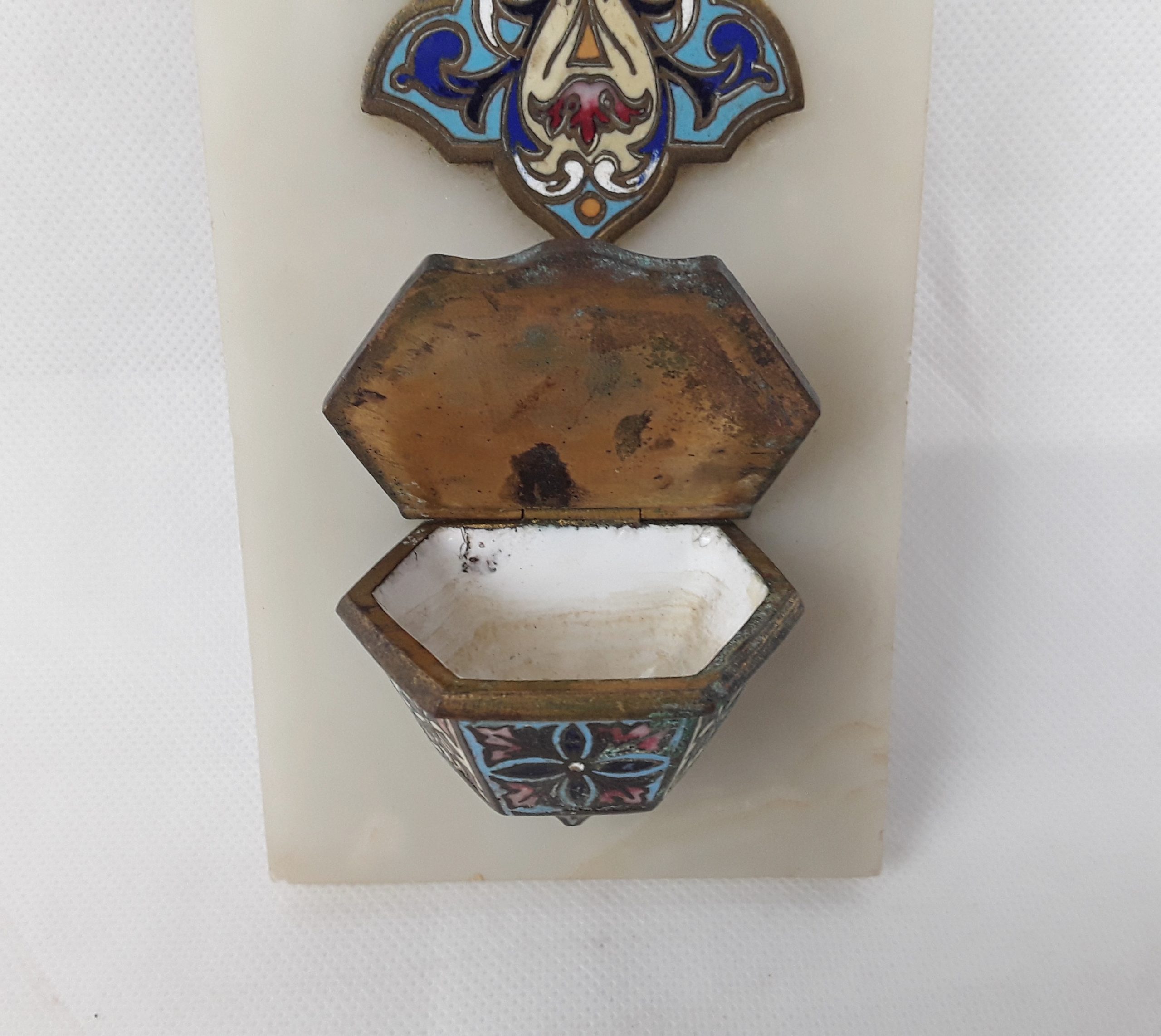 19th Century French Champlevé Enamel & Marble Cross with Font - Image 6