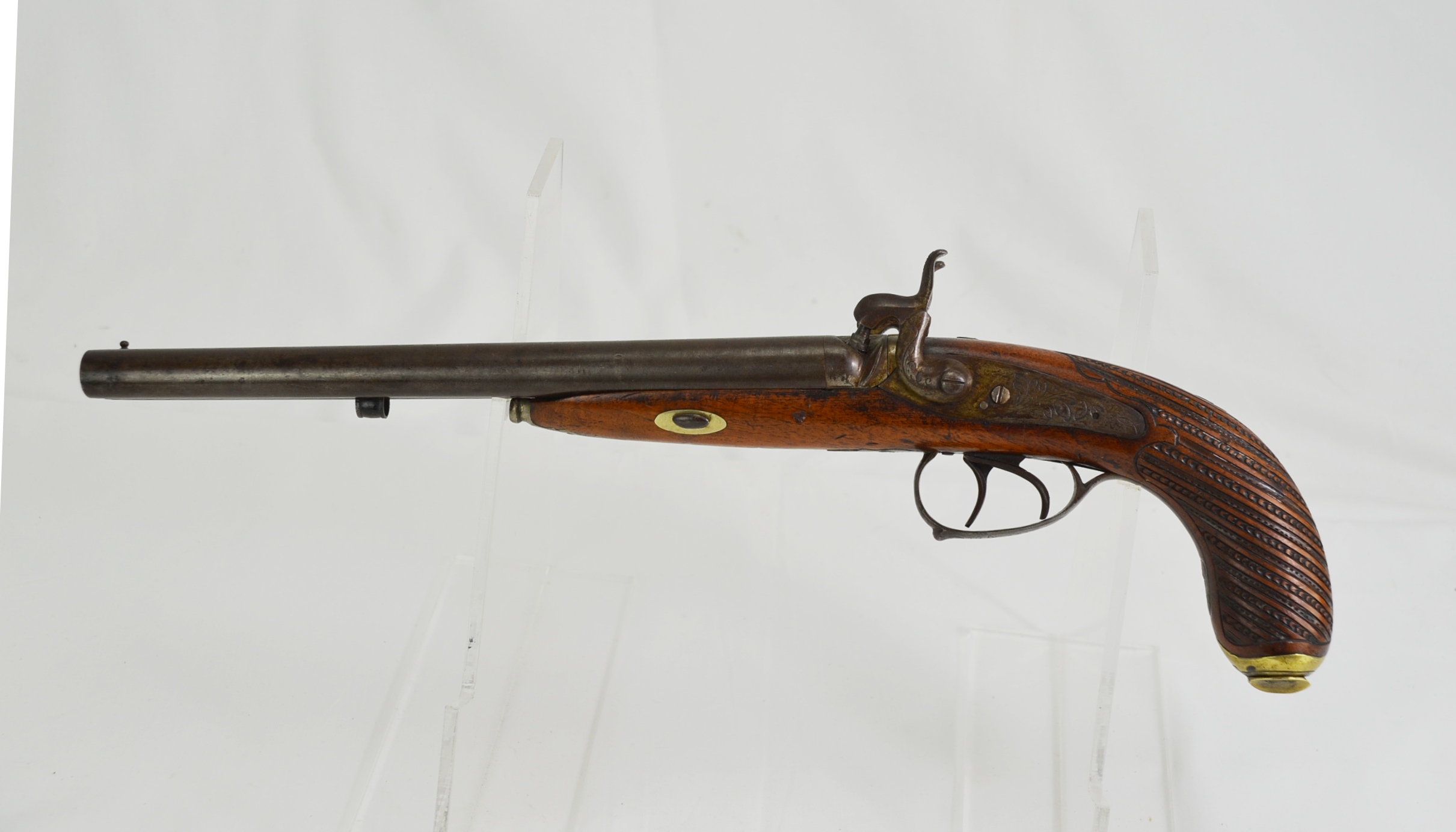 Original 19th Century Belgian Double-Barrel Percussion Pistol