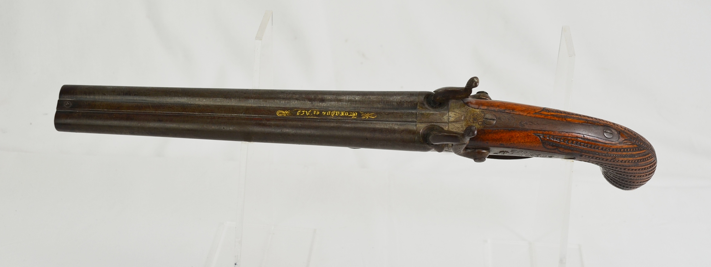 Original 19th Century Belgian Double-Barrel Percussion Pistol - Image 2
