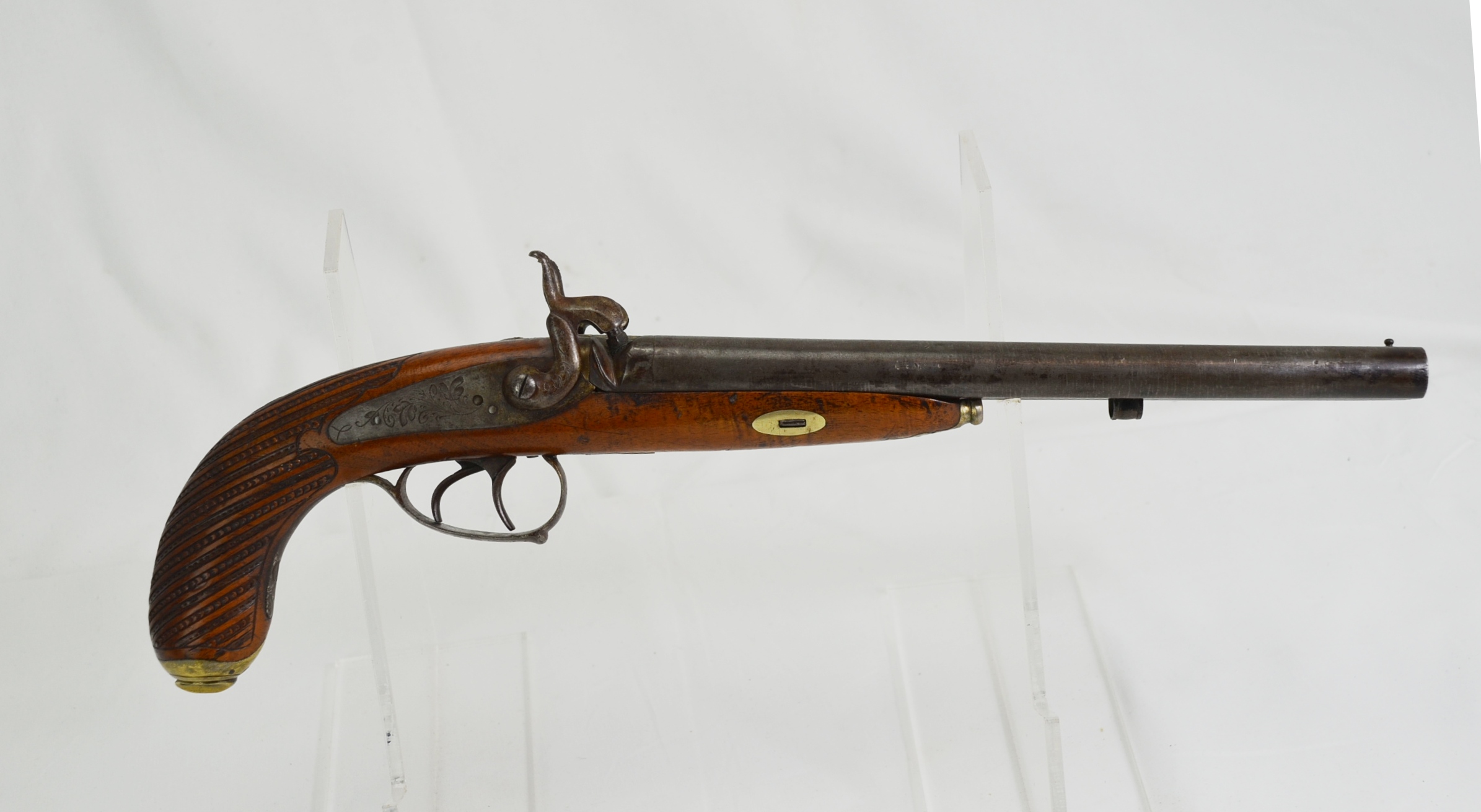 Original 19th Century Belgian Double-Barrel Percussion Pistol - Image 4