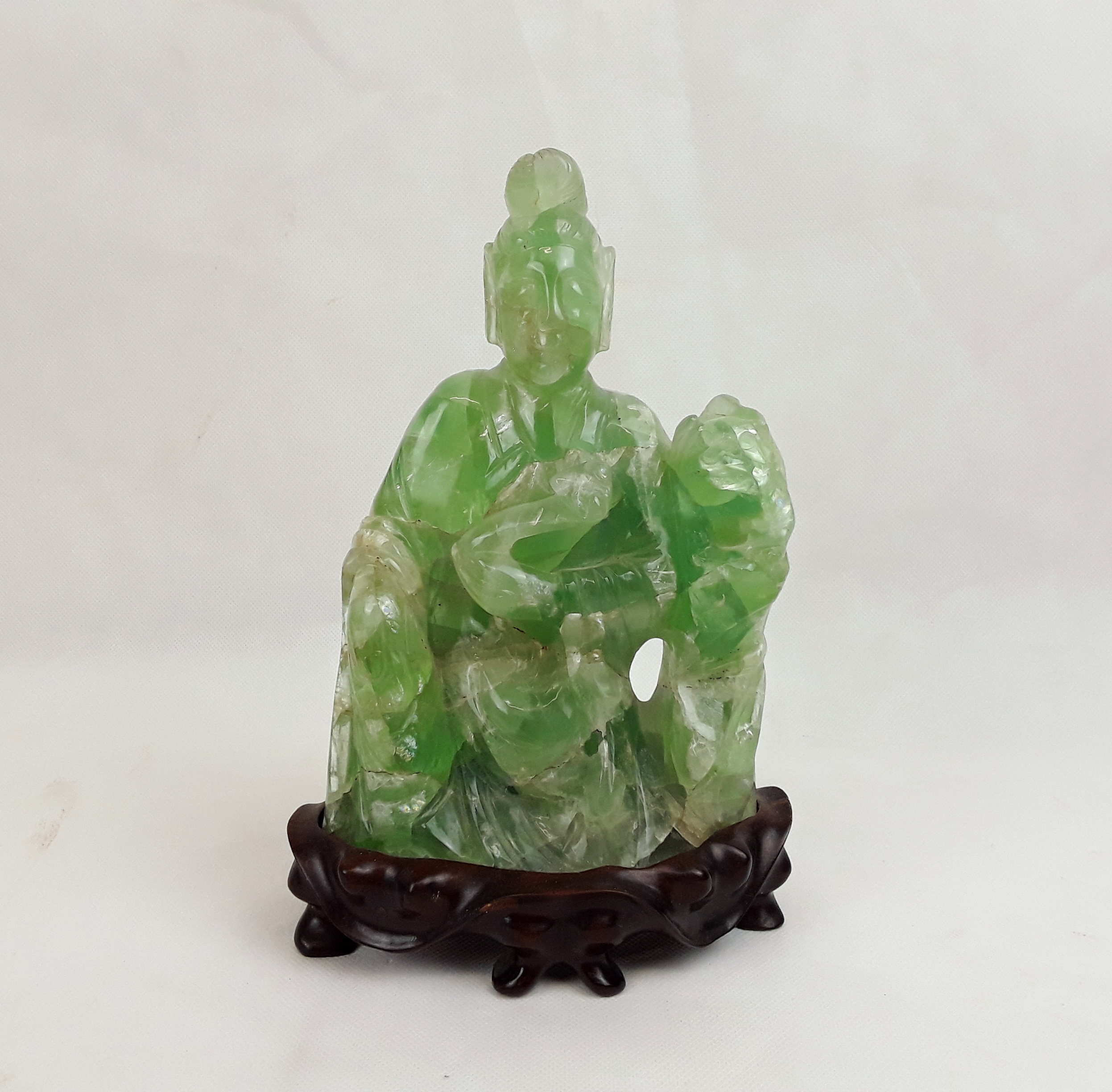 19th Century Chinese Qing Dynasty Fluorite Figure of Guanyin