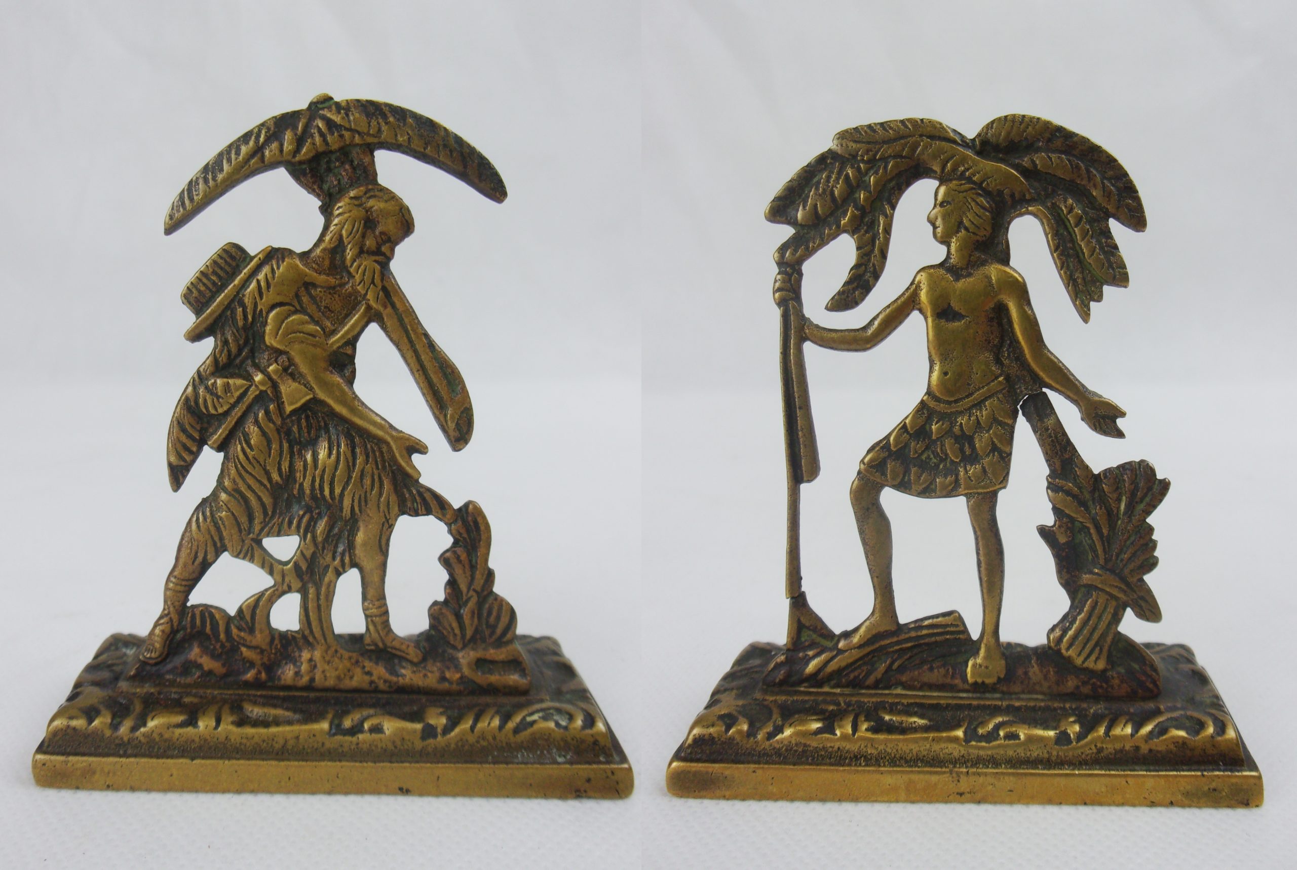 Pair of Victorian Brass Robinson Crusoe Mantle Figures