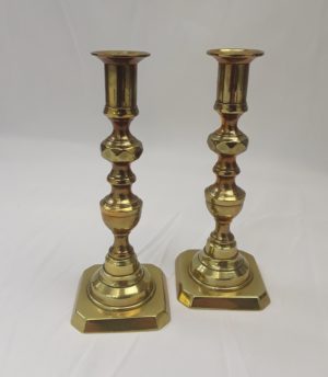 Pair of 19th Century Brass Ejector Candlesticks