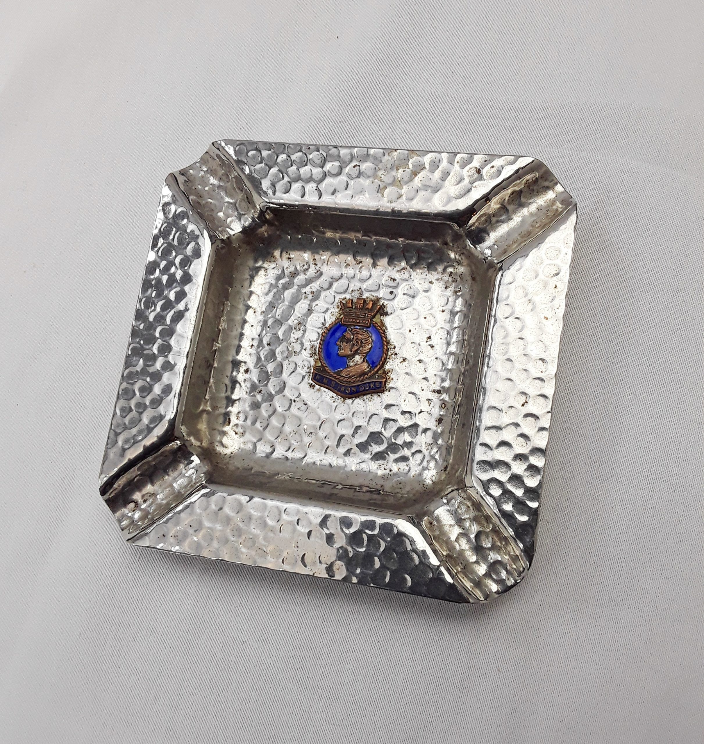 WW1 Battleship HMS Revenge Enamel And Silver Plate Ashtray