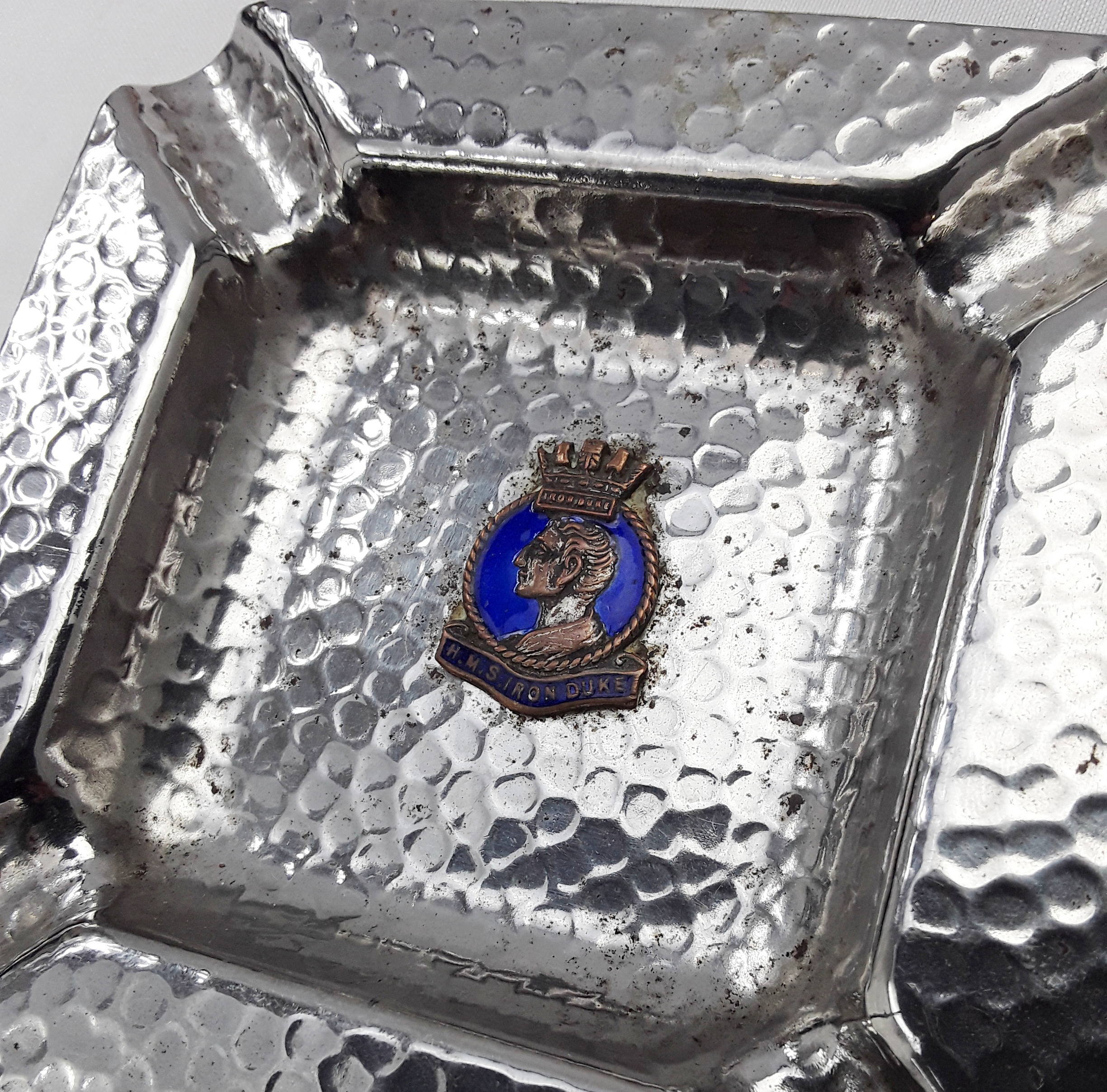 WW1 Battleship HMS Revenge Enamel And Silver Plate Ashtray - Image 2