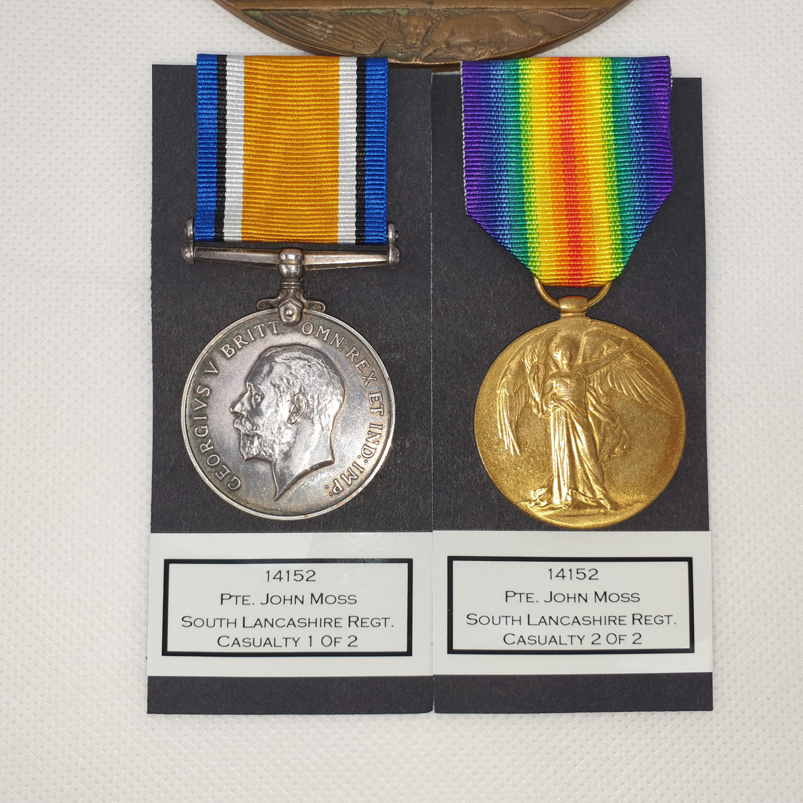 14152 Pte John Moss South Lancashire Reg Casualty WW1 Medal Pair And Death Penny - Image 7