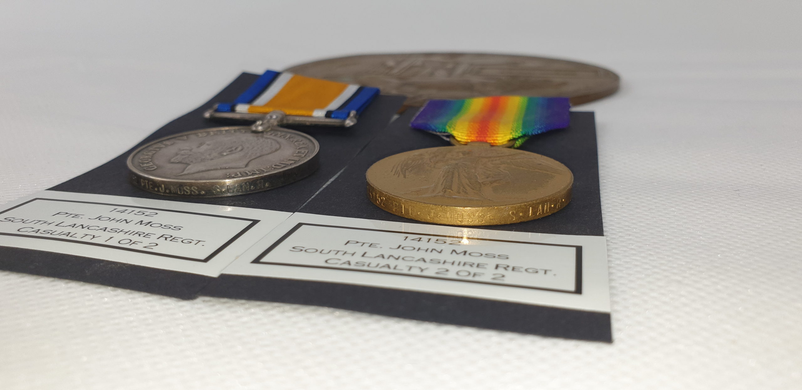 14152 Pte John Moss South Lancashire Reg Casualty WW1 Medal Pair And Death Penny - Image 4