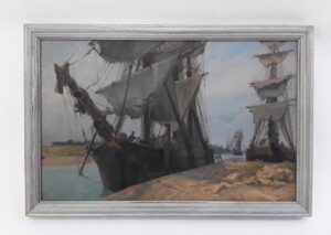 Martin Snape (Gosport Artist, 1852-1930) Attributed Oil On Board Painting Of Moored Shipping #2