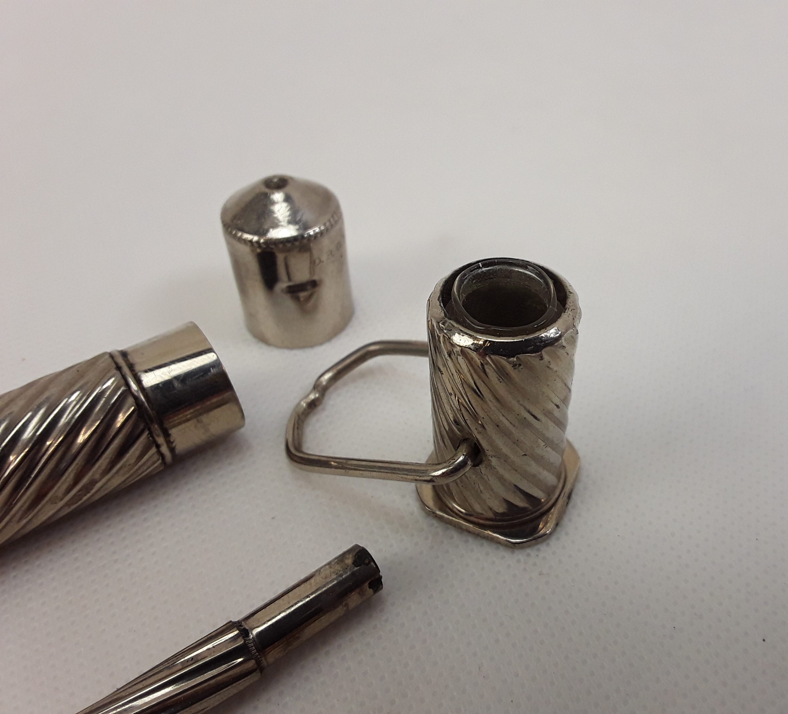 Early 20th Century Chromed Steel Travelling Inkwell With Pen And Pencil - Image 6