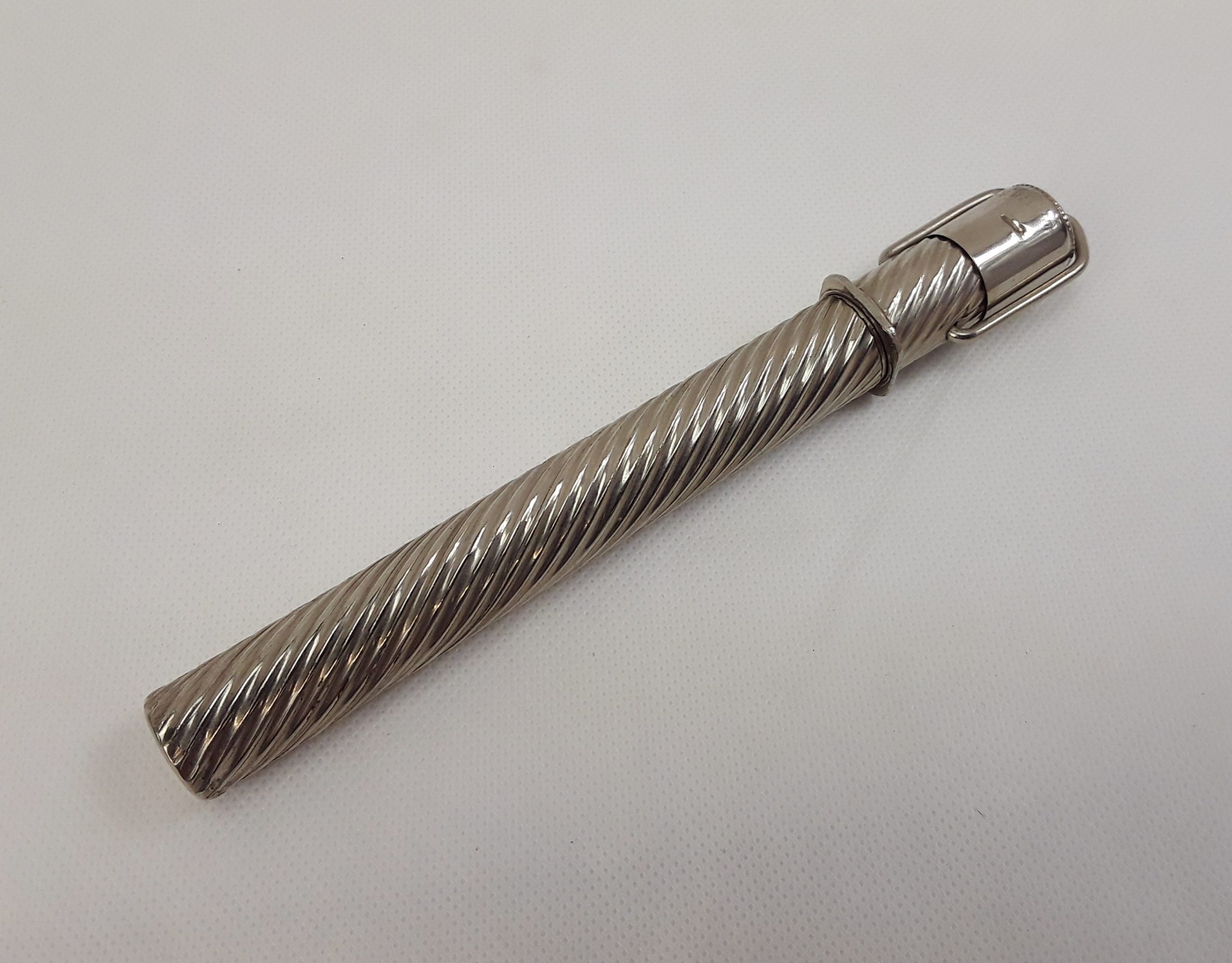 Early 20th Century Chromed Steel Travelling Inkwell With Pen And Pencil - Image 3