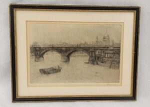 Edwardian Etching Of New London Bridge (1831-1967) By J Spence