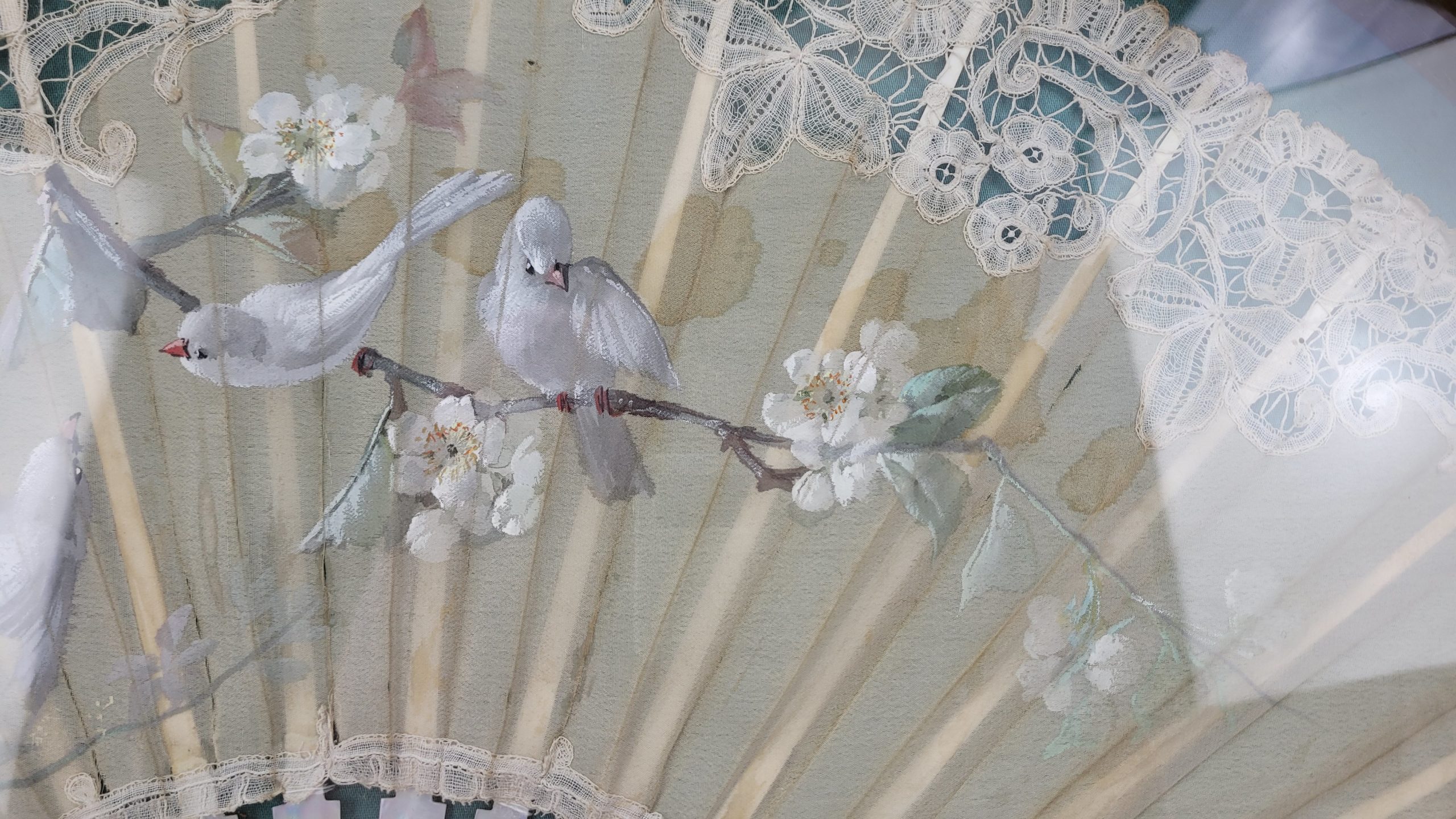Framed French Artist Eugene Jules Eudes Mother Of Pearl And Lace Fan - Image 6