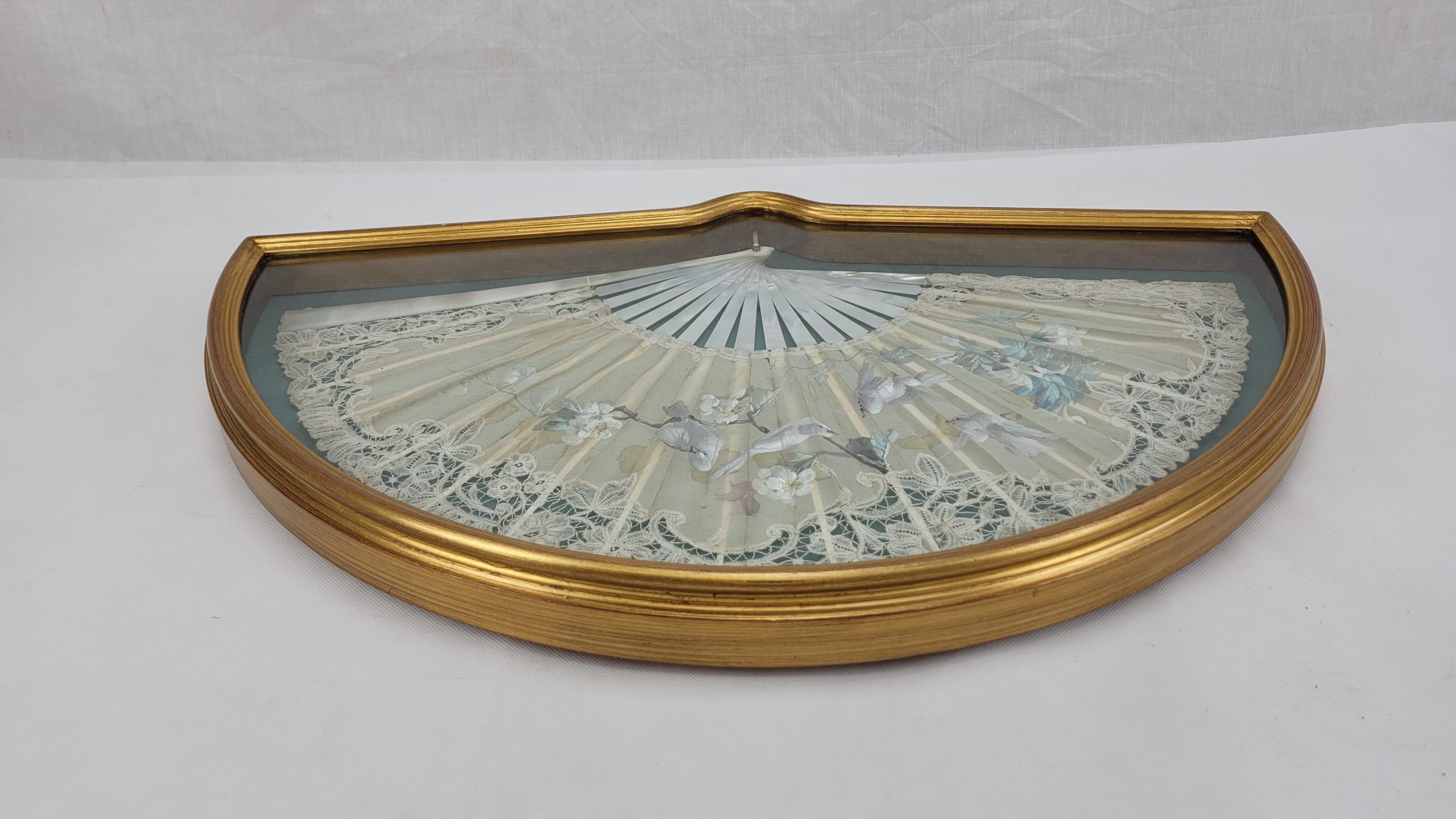 Framed French Artist Eugene Jules Eudes Mother Of Pearl And Lace Fan - Image 2