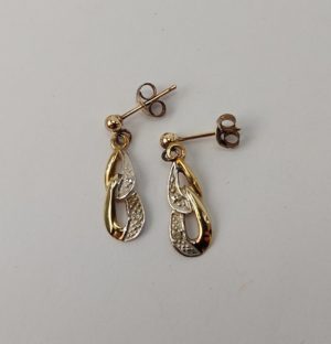 Pair of 9ct Yellow Gold Diamond Dangle Earrings