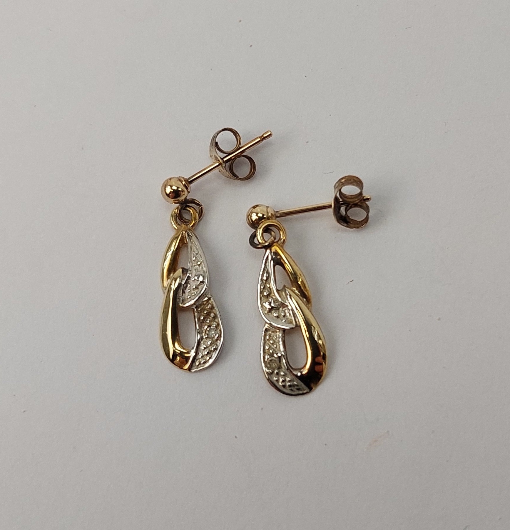Pair of 9ct Yellow Gold Diamond Dangle Earrings