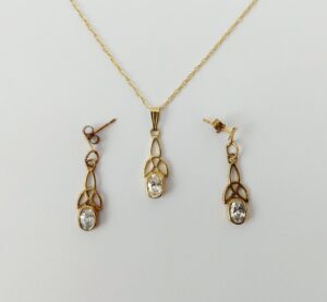 9ct Yellow Gold Cubic Zirconia Trinity Knot Earrings & Necklace Set